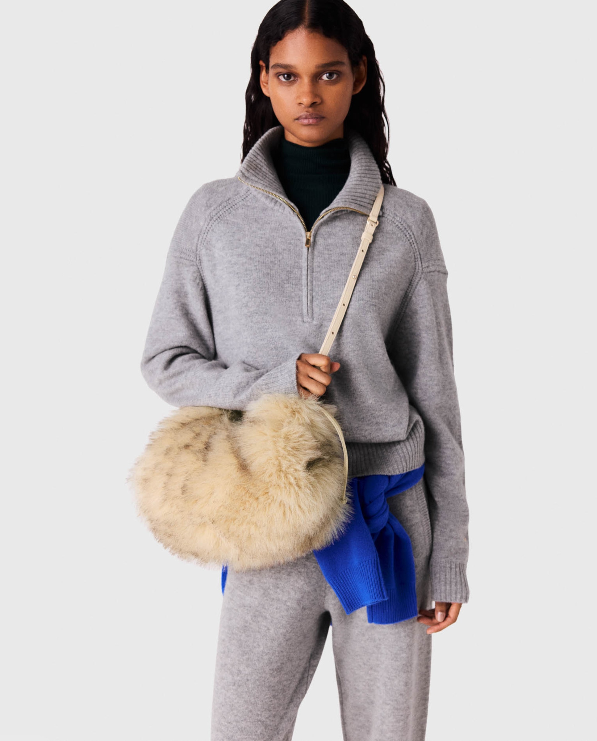 Bolso de hombro de mujer efecto pelo - Maje - Beige Beige-4