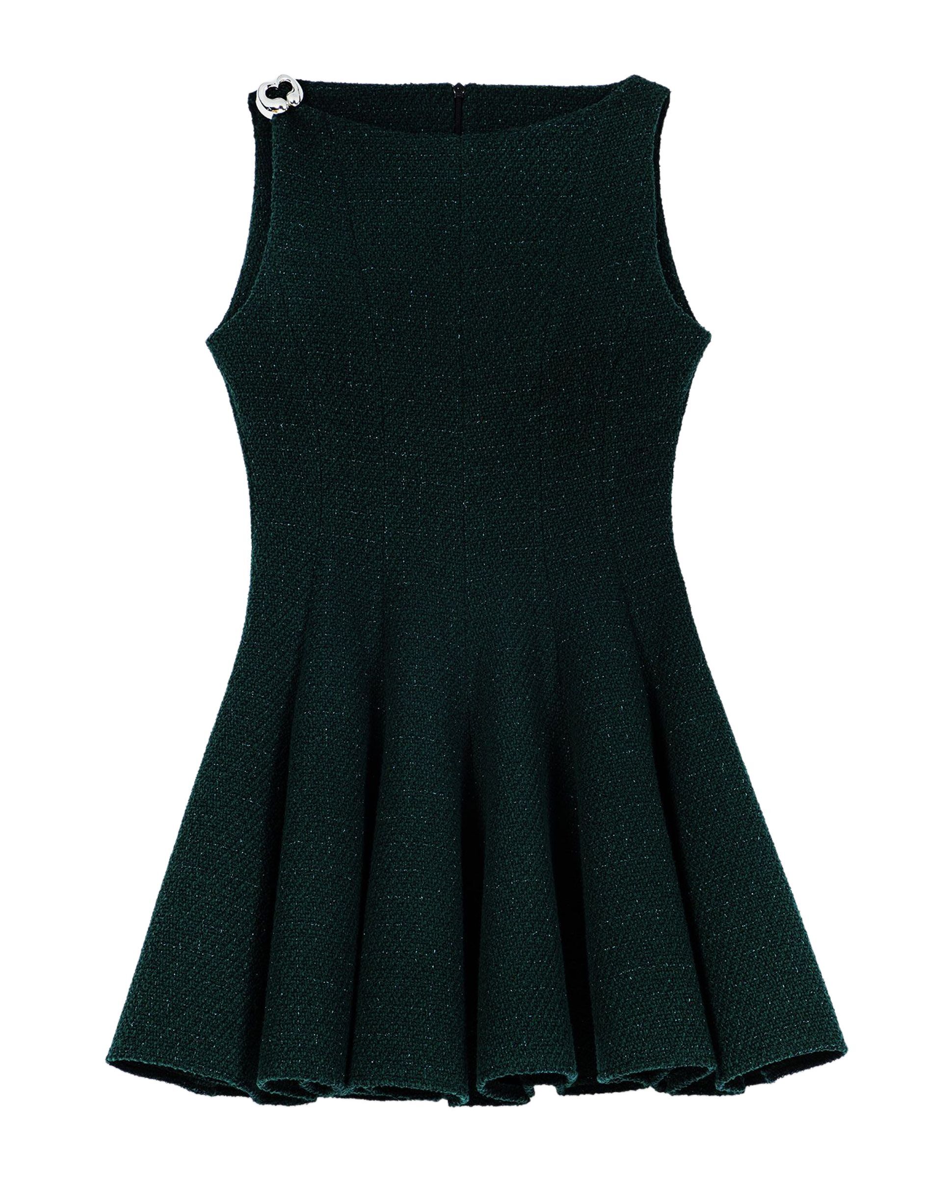 Vestido corto sin mangas de tweed de algodón con falda acampanada - Maje - Verde Verde-7