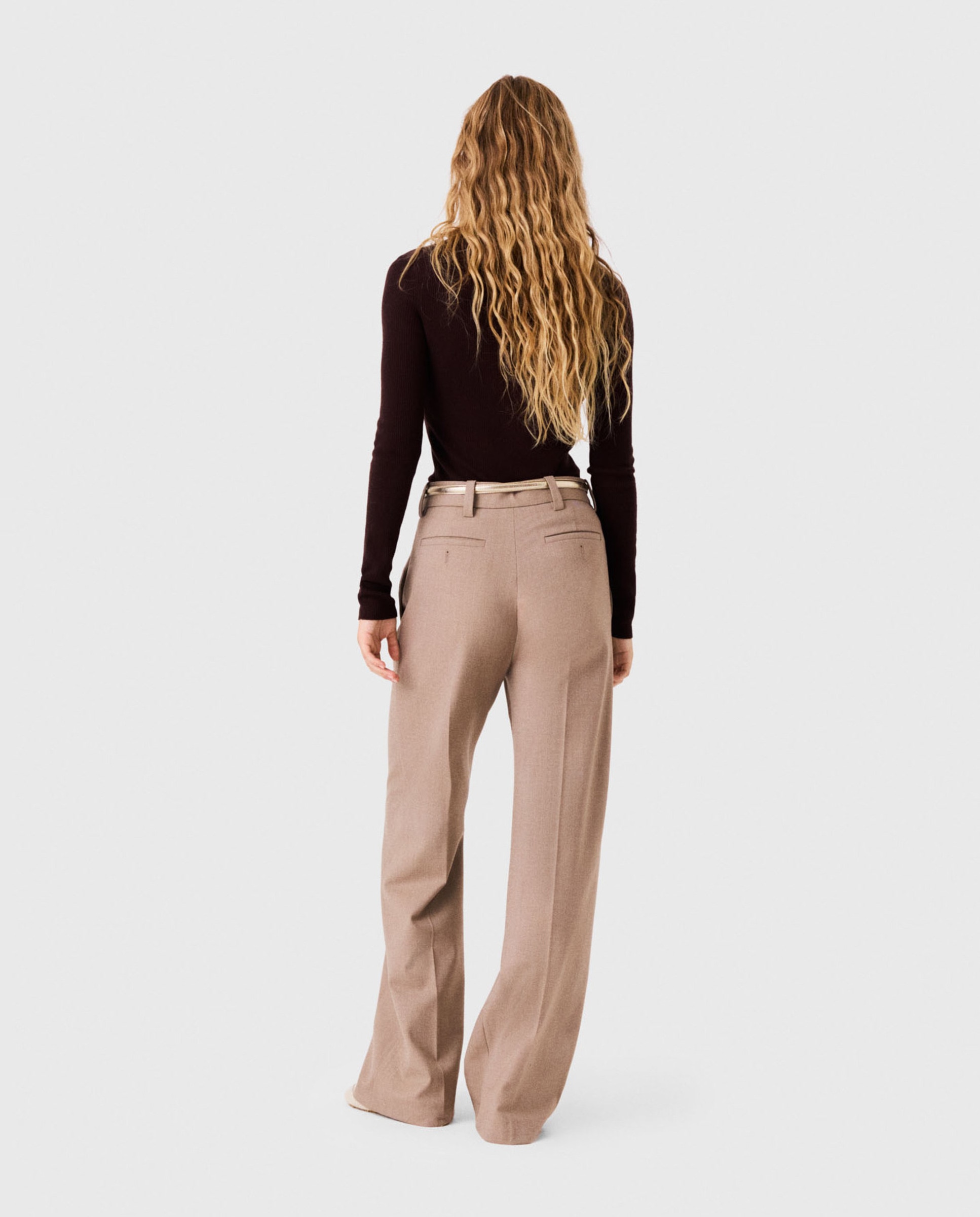 Pantalones anchos de mujer sastre de talle alto - Maje - Beige Beige-2