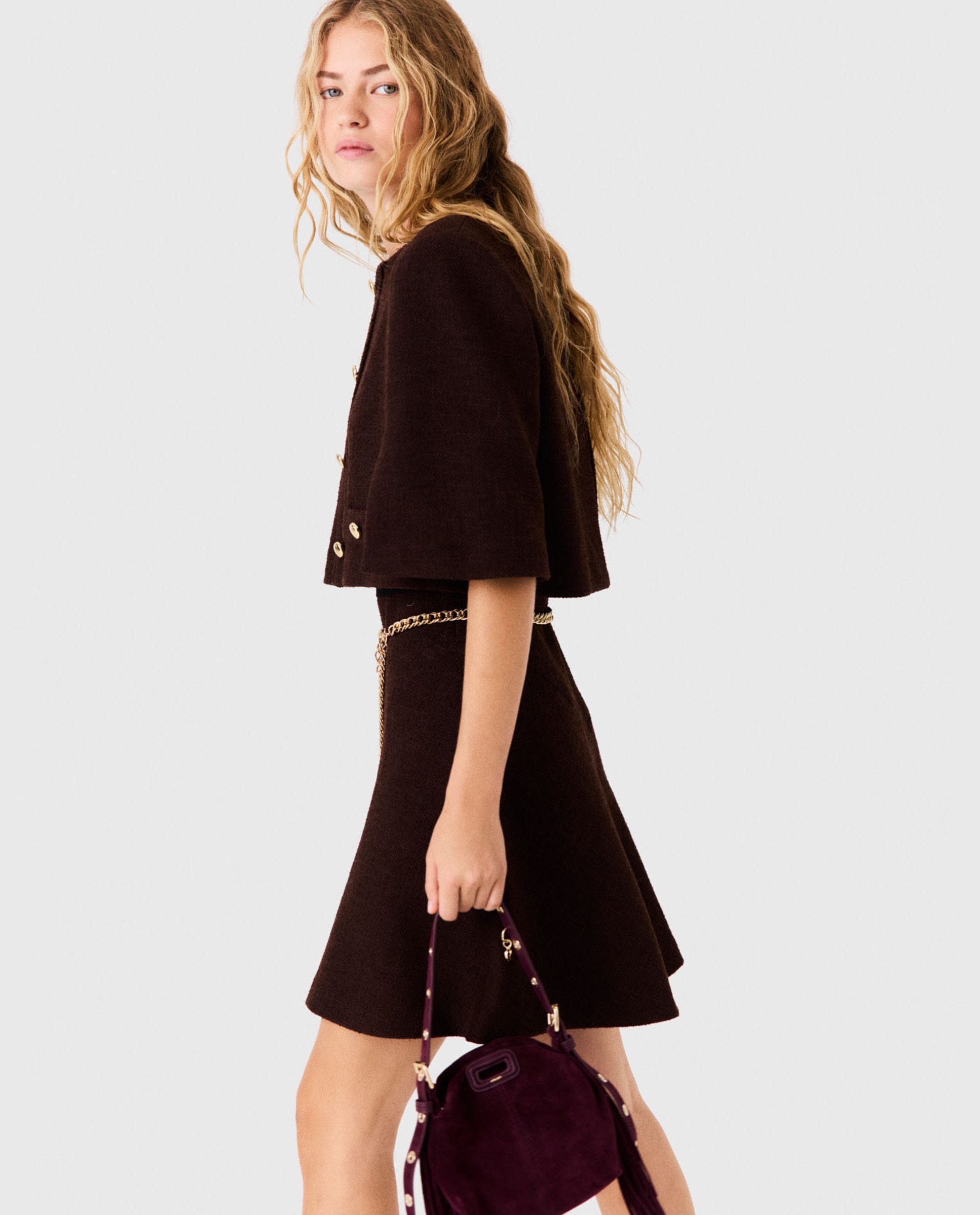 Vestido corto de tweed con capa 2 en 1 - Maje - Marrón oscuro Marrón oscuro-3