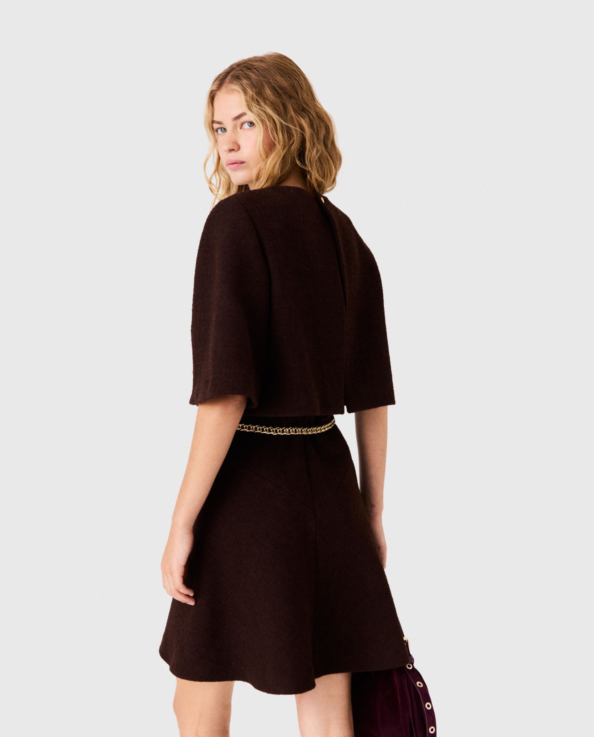 Vestido corto de tweed con capa 2 en 1 - Maje - Marrón oscuro Marrón oscuro-4