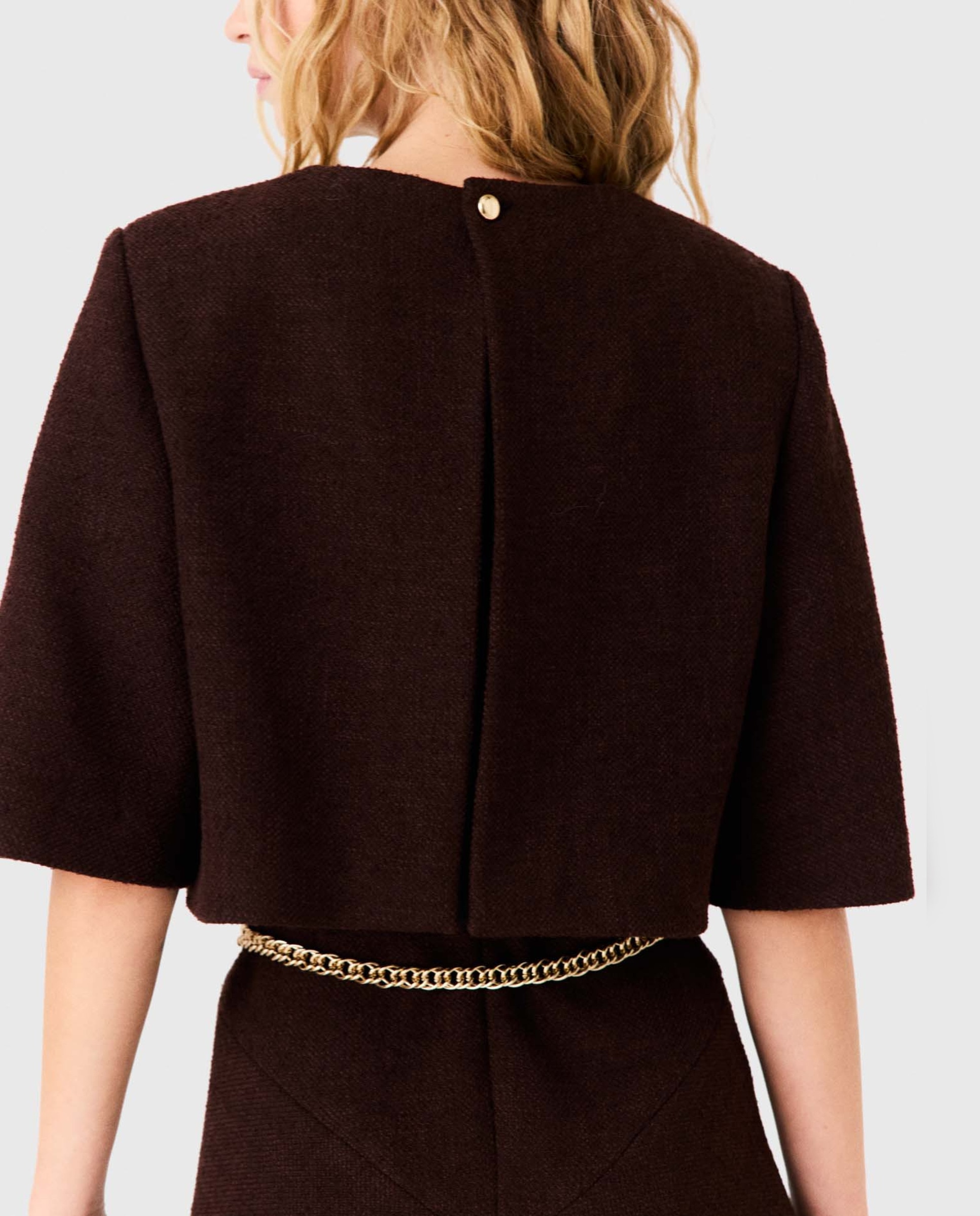 Vestido corto de tweed con capa 2 en 1 - Maje - Marrón oscuro Marrón oscuro-8