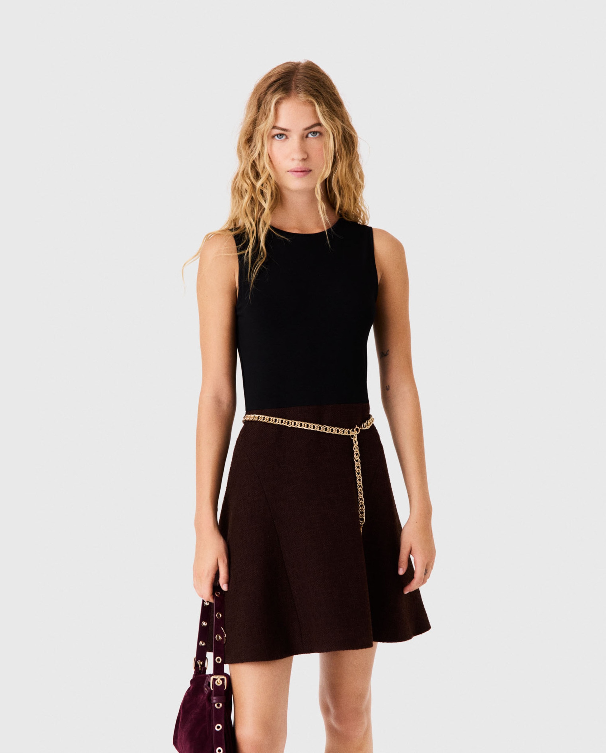 Vestido corto de tweed con capa 2 en 1 - Maje - Marrón oscuro Marrón oscuro-9
