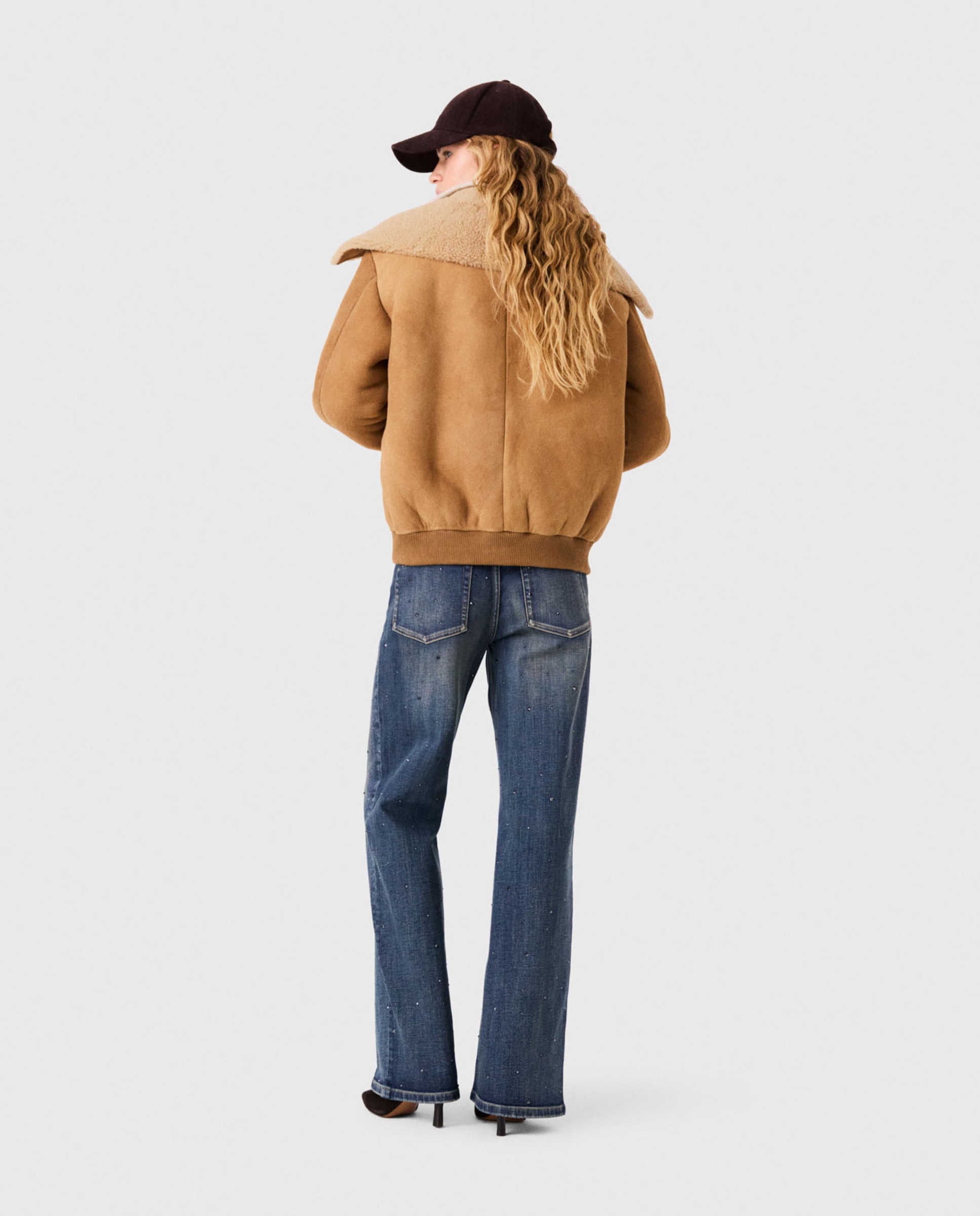 Cazadora de mujer de piel doble faz con cuello ancho - Maje - Beige Beige-2