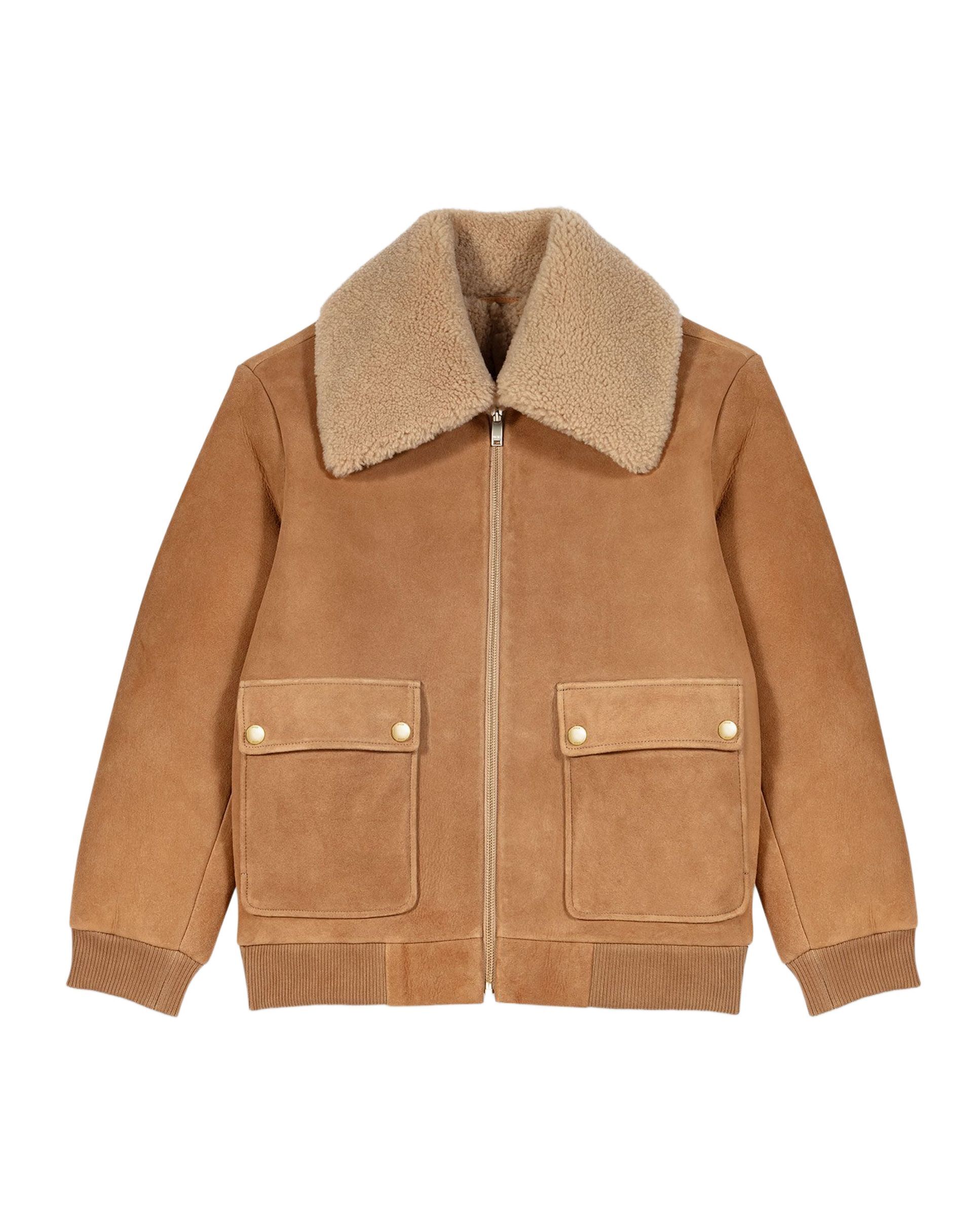 Cazadora de mujer de piel doble faz con cuello ancho - Maje - Beige Beige-8