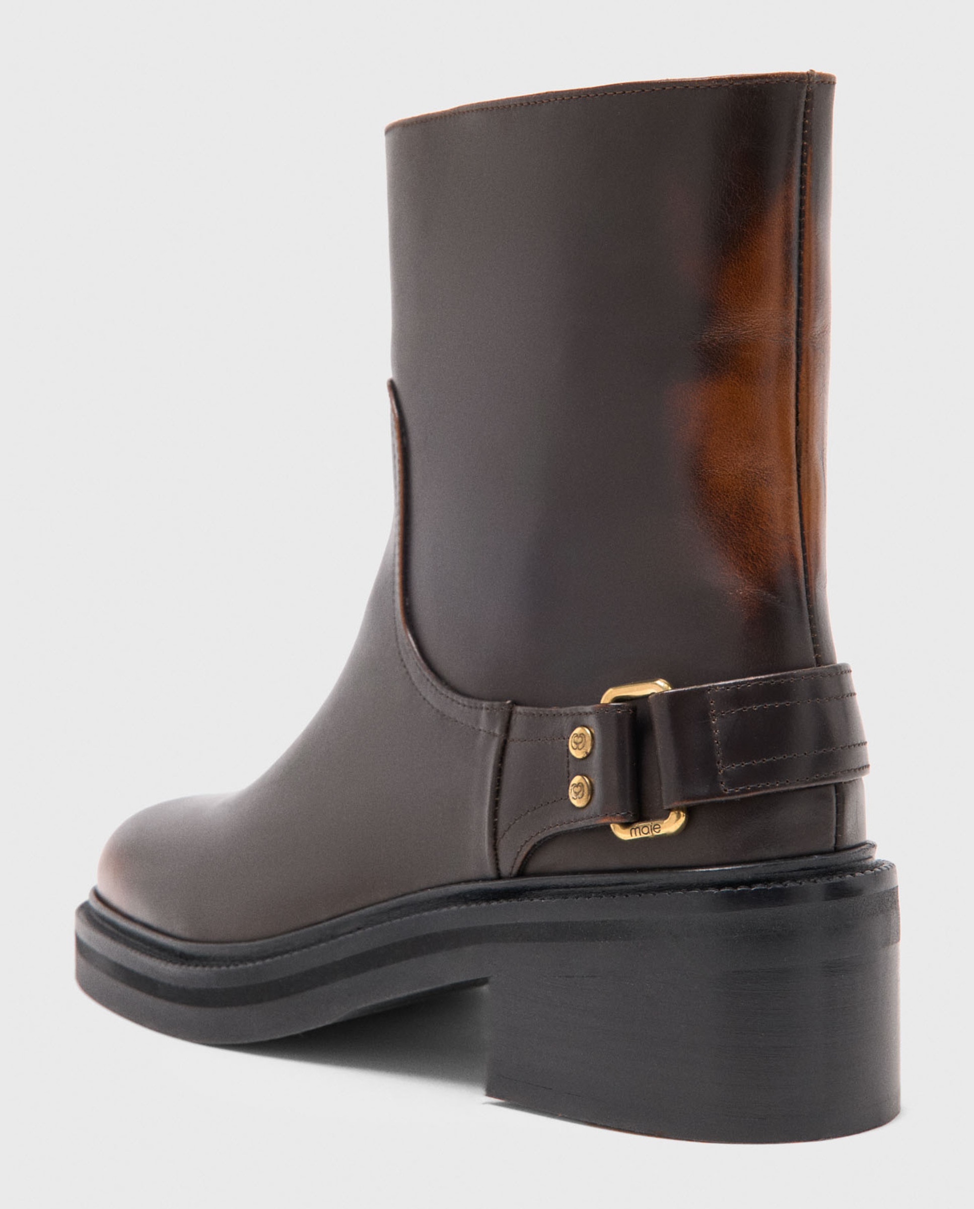 Botines de mujer básicos de cuero - Maje - Marrón Marrón-11