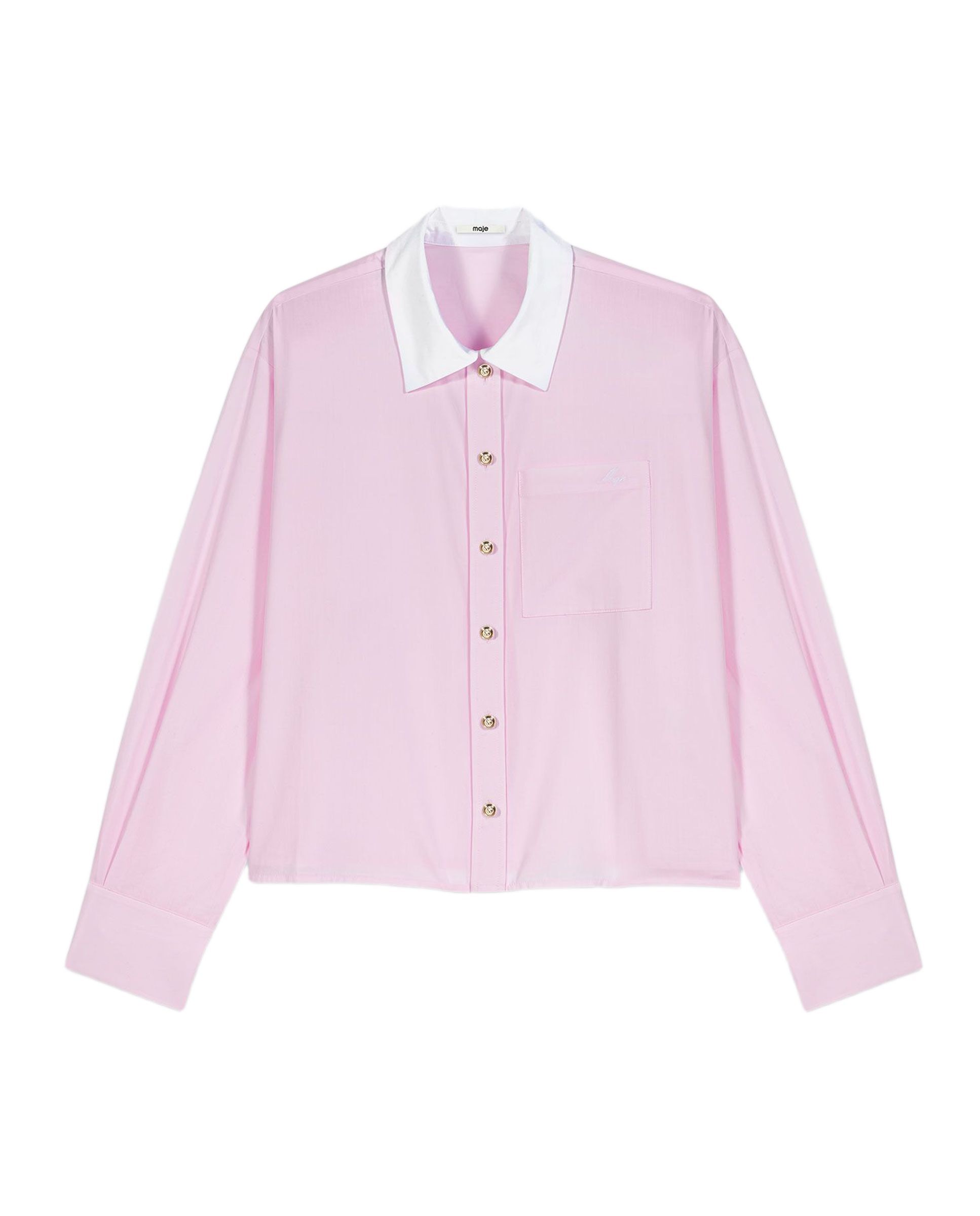 Camisa de mujer corta con cuello en contraste - Maje - Rosa Rosa-7