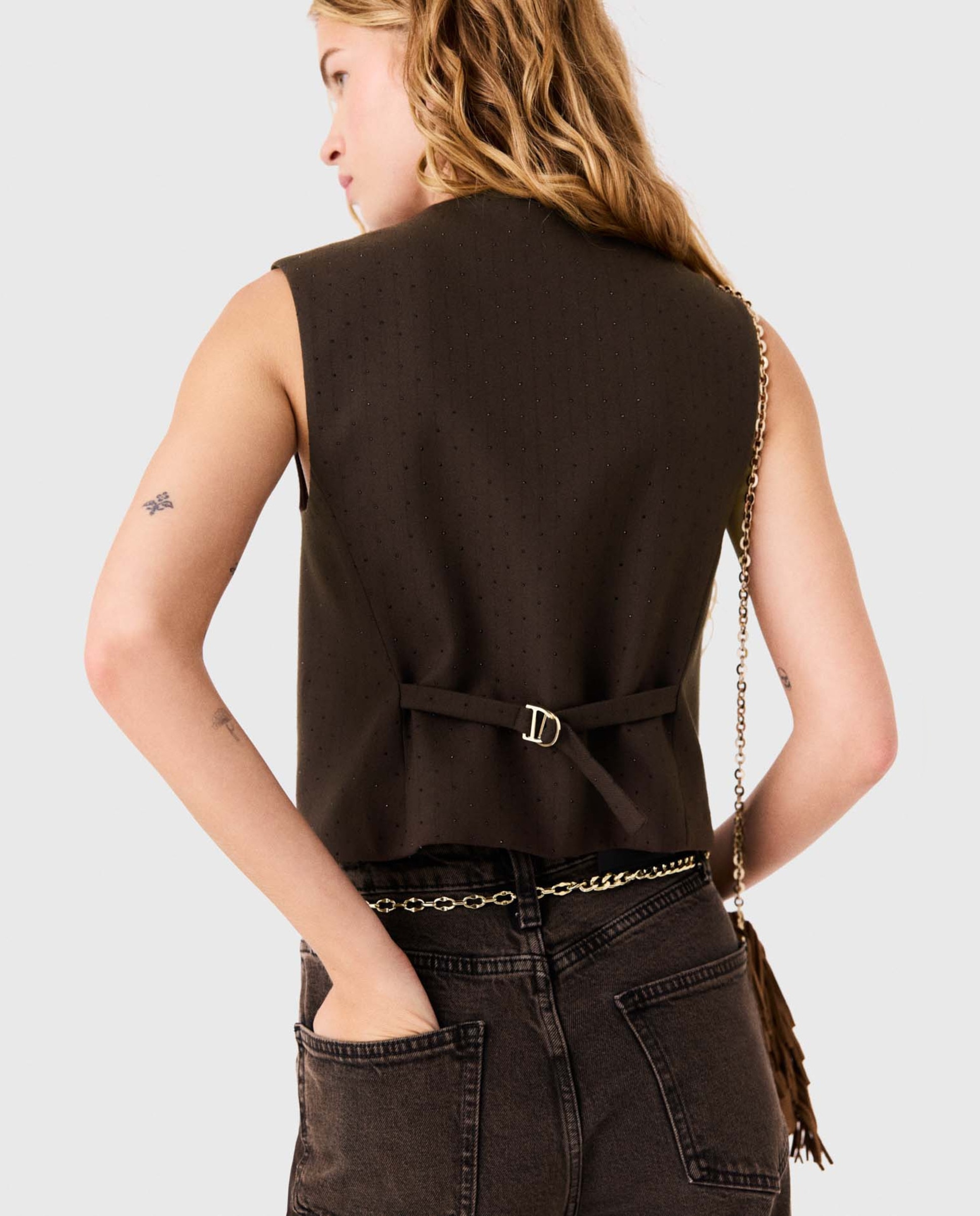 Chaleco de mujer sastre entallado con strass - Maje - Marrón Marrón-2