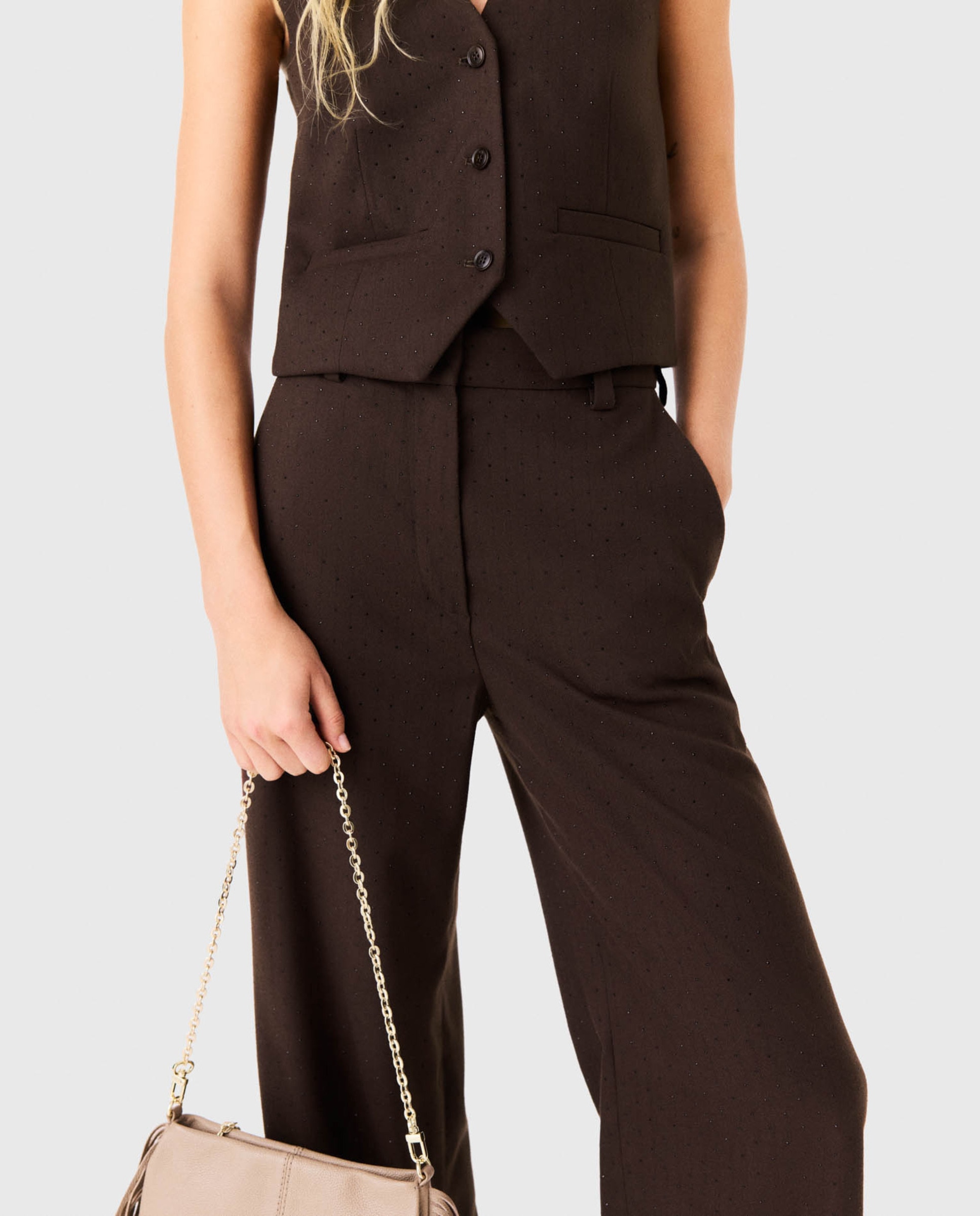 Pantalones anchos de mujer de traje con strass - Maje - Marrón Marrón-4