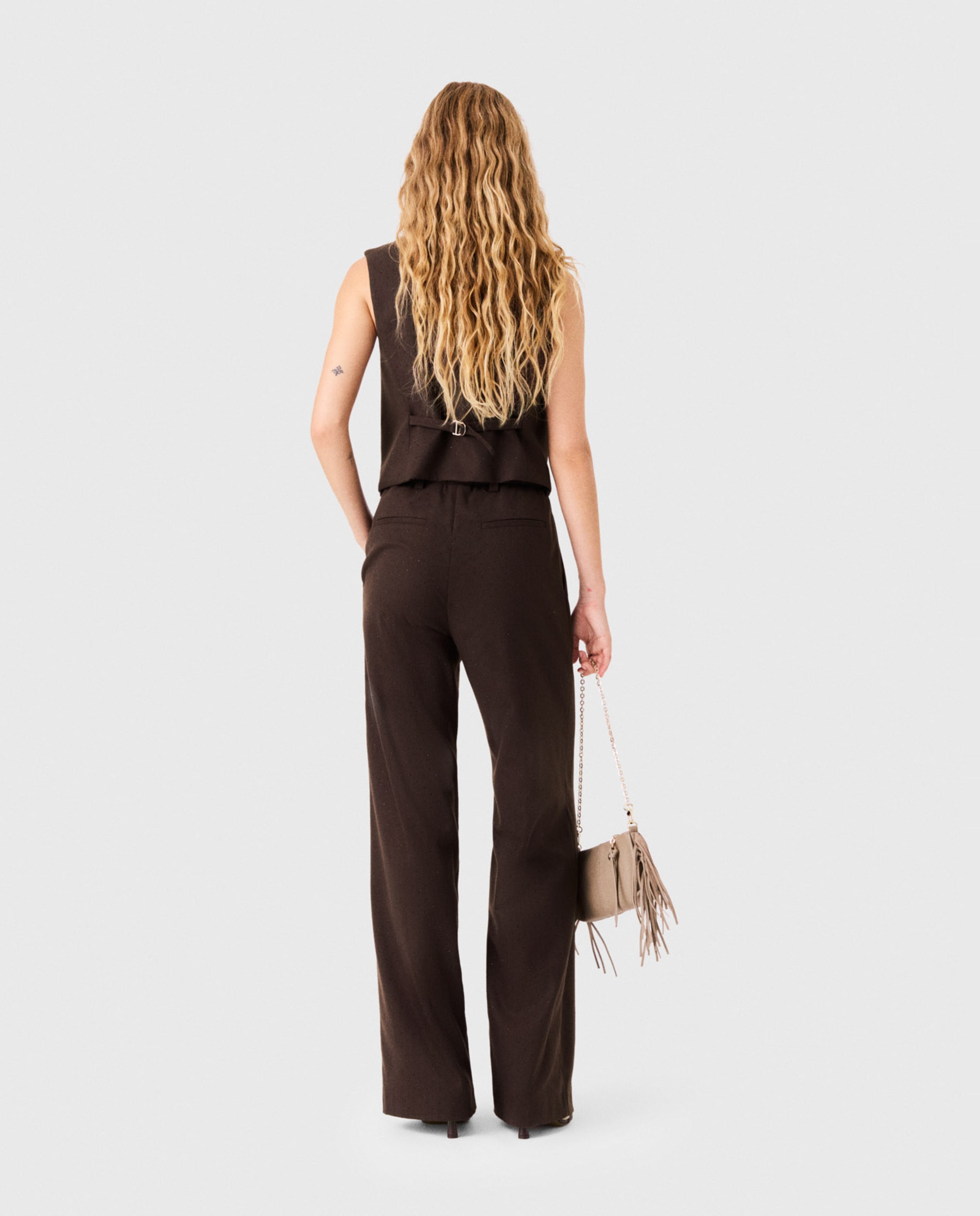 Pantalones anchos de mujer de traje con strass - Maje - Marrón Marrón-5