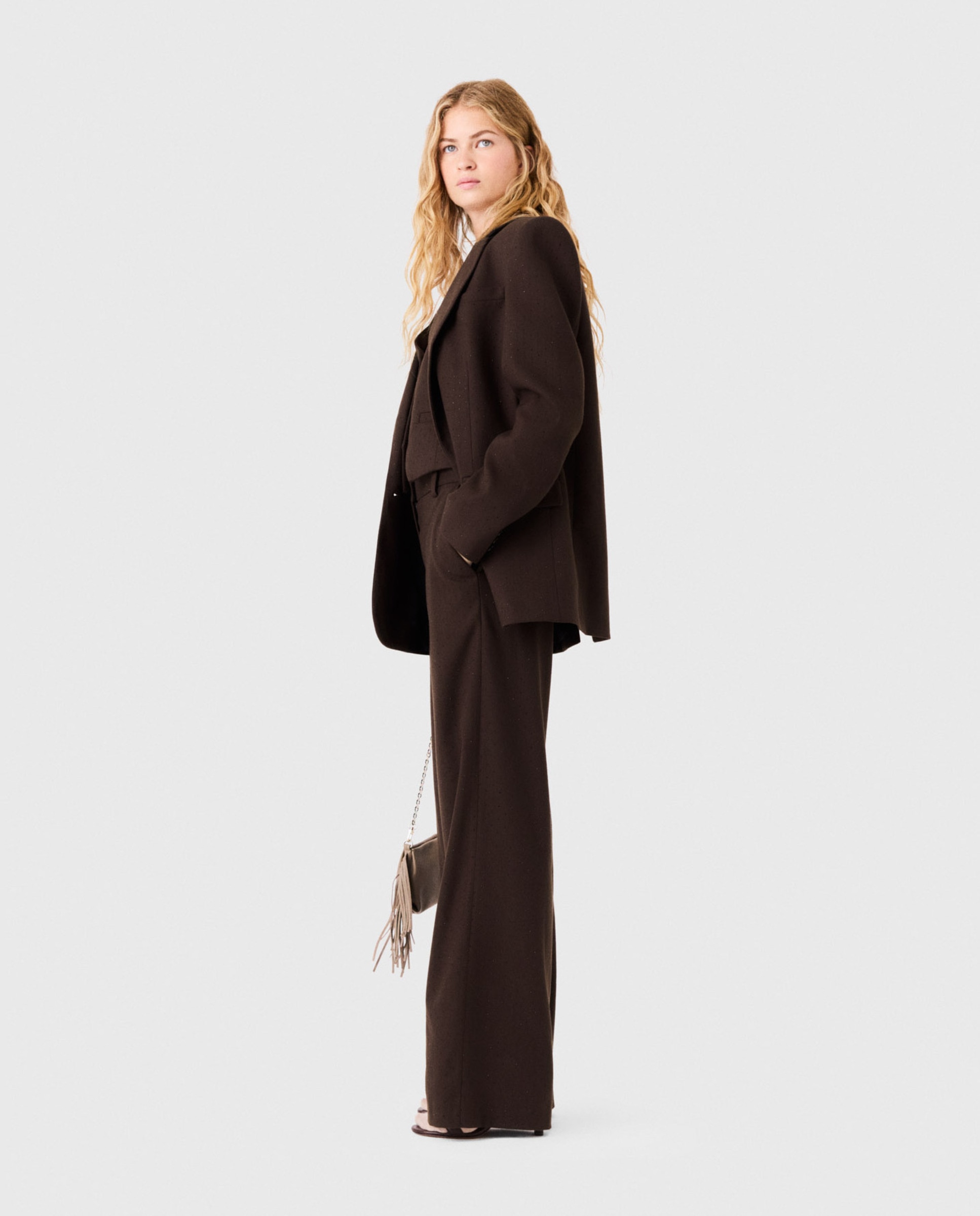 Pantalones anchos de mujer de traje con strass - Maje - Marrón Marrón-6