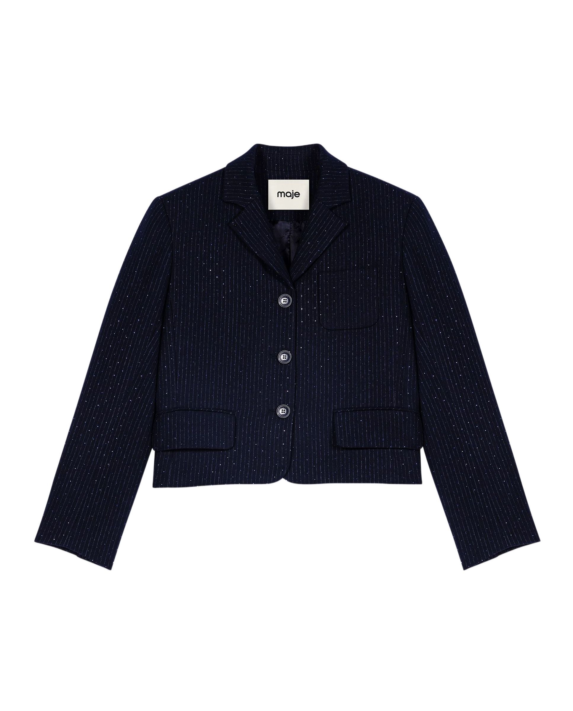 Chaqueta de mujer sastre corta con rayas de lúrex - Maje - Azul marino Azul marino-7