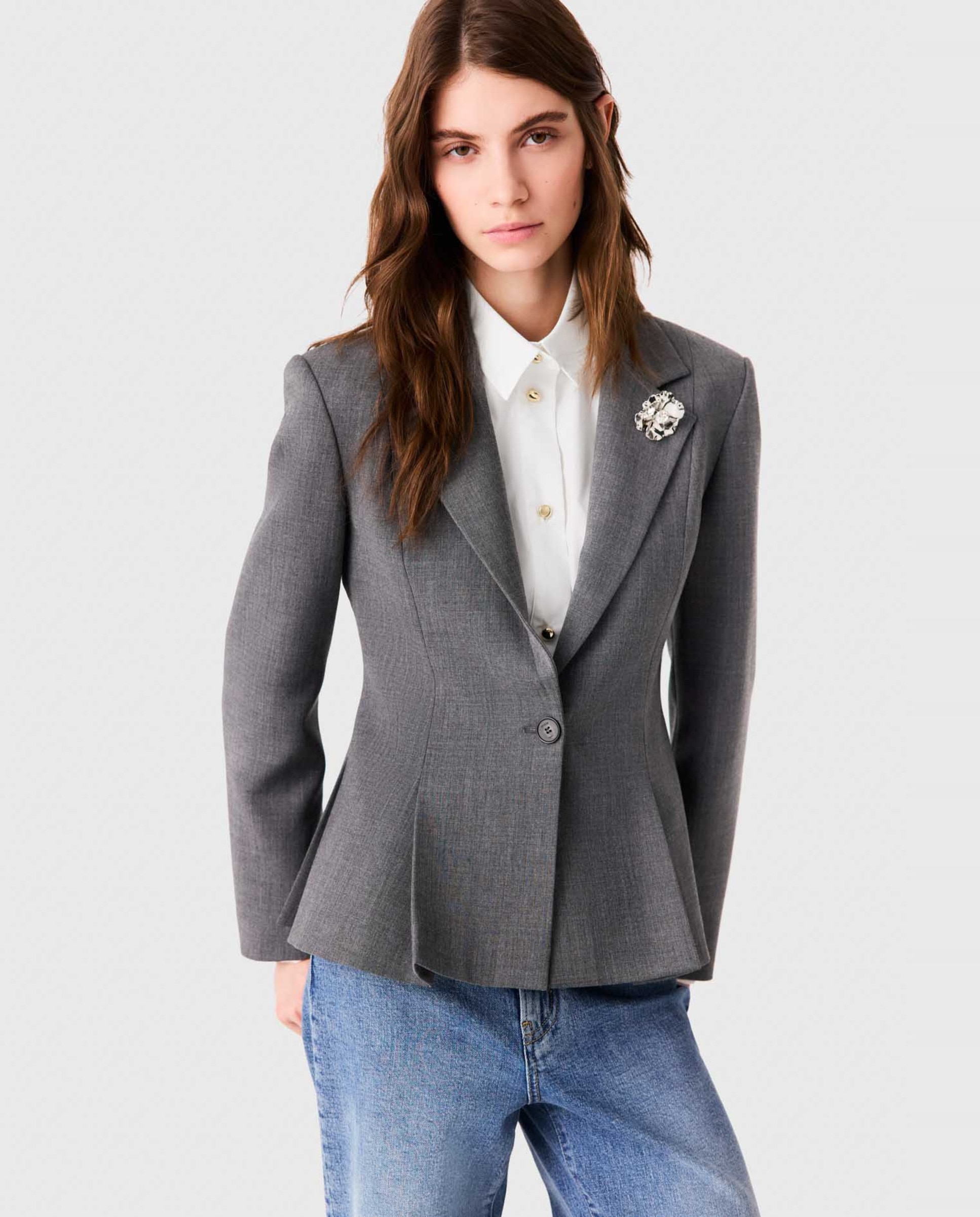 Americana de mujer sastre corta forma bar ajustada - Maje - Gris Gris-1