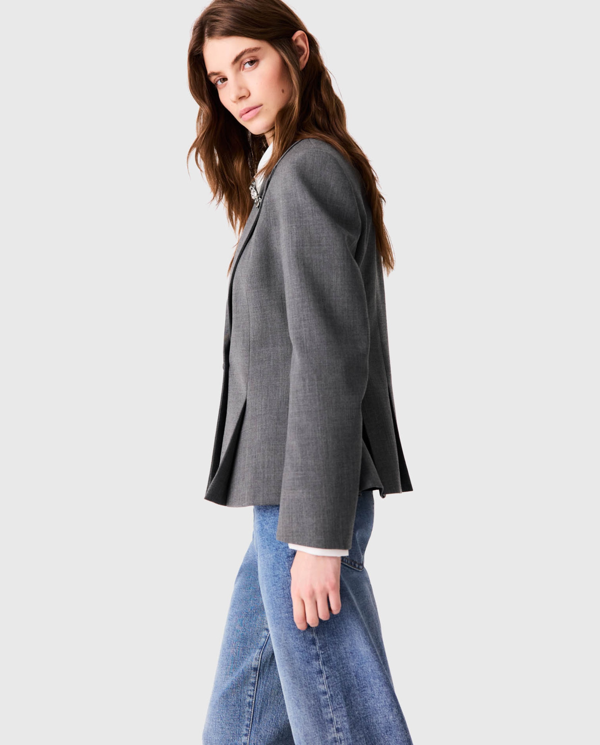 Americana de mujer sastre corta forma bar ajustada - Maje - Gris Gris-3