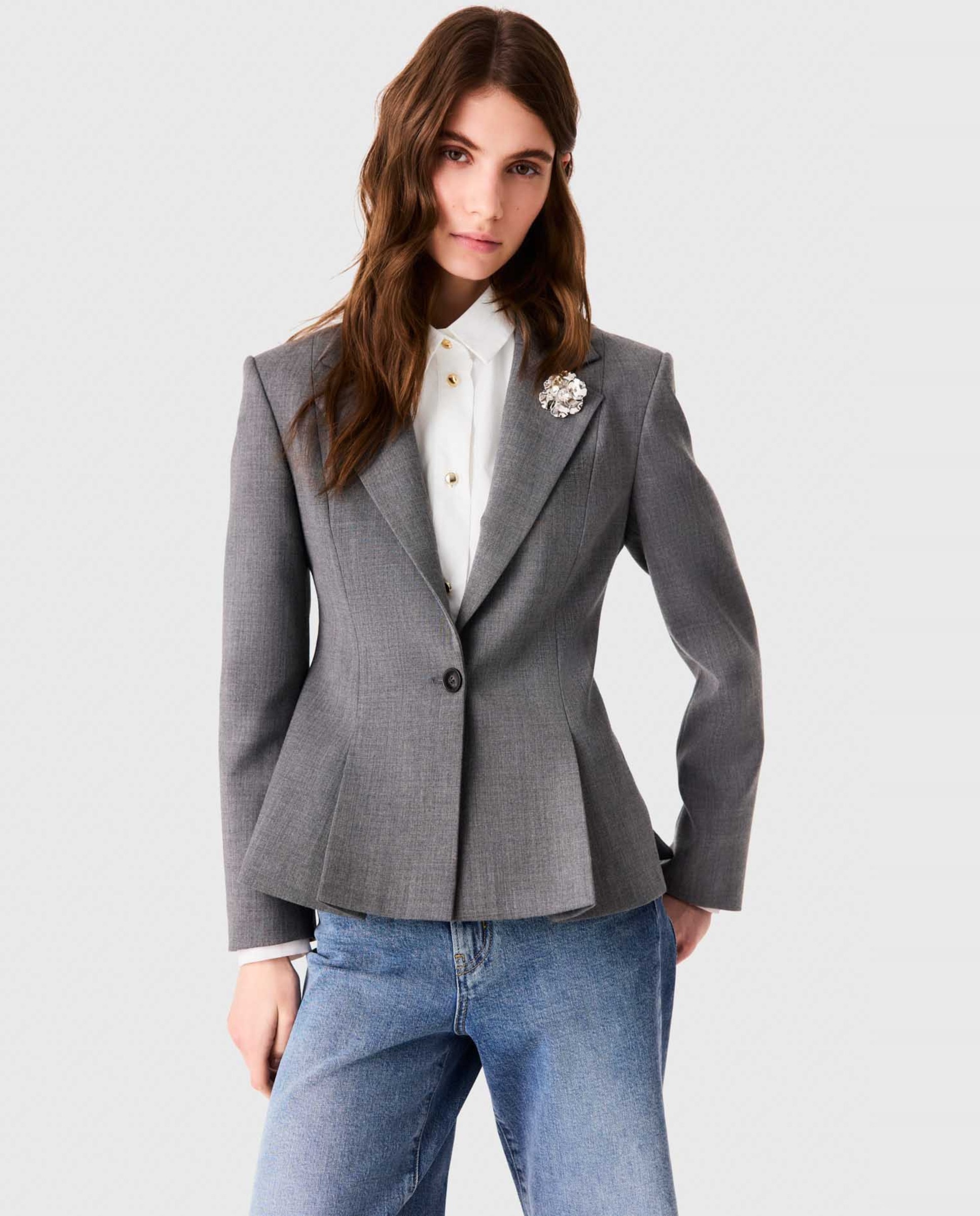 Americana de mujer sastre corta forma bar ajustada - Maje - Gris Gris-5