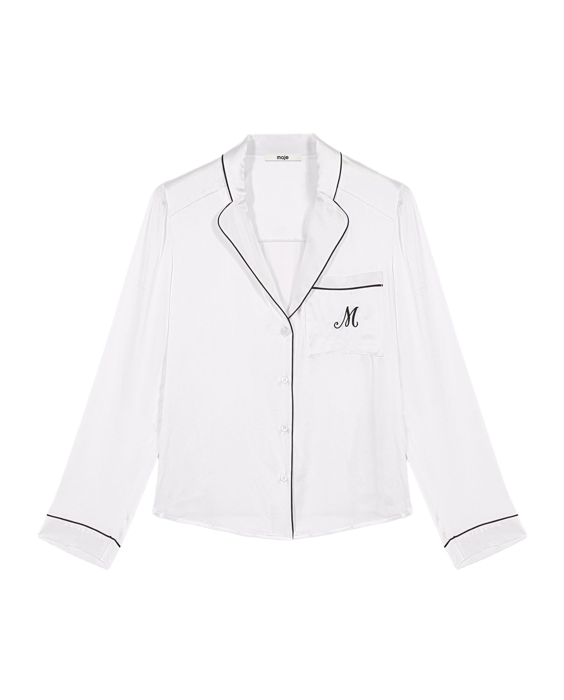 Camisa de mujer 100% seda recta con bordado y ribete contraste - Maje - Blanco Blanco-7