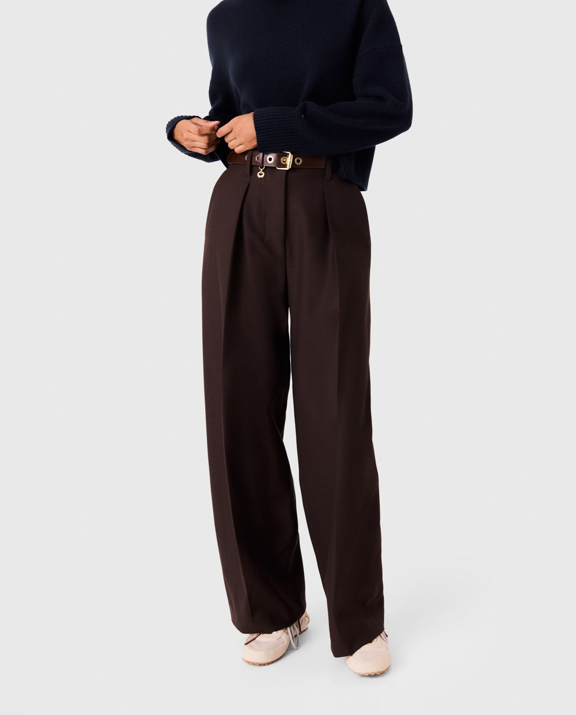 Pantalones de vestir de mujer sastre de corte globo - Maje - Marrón Marrón-2