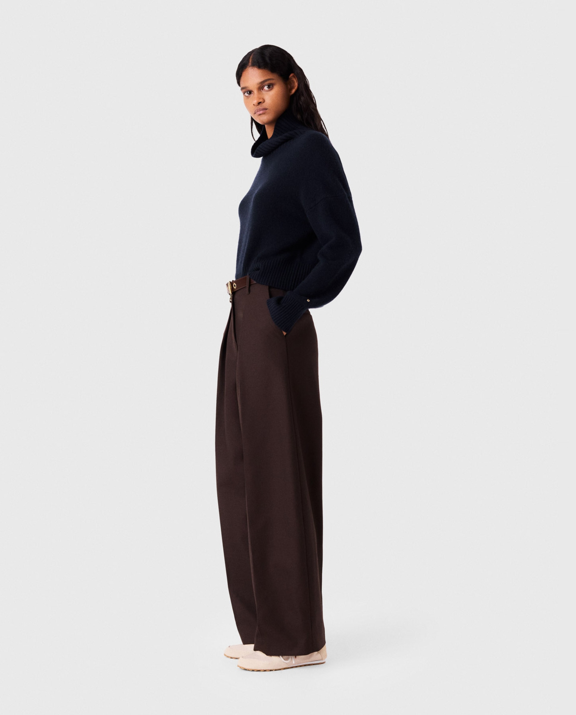Pantalones de vestir de mujer sastre de corte globo - Maje - Marrón Marrón-4