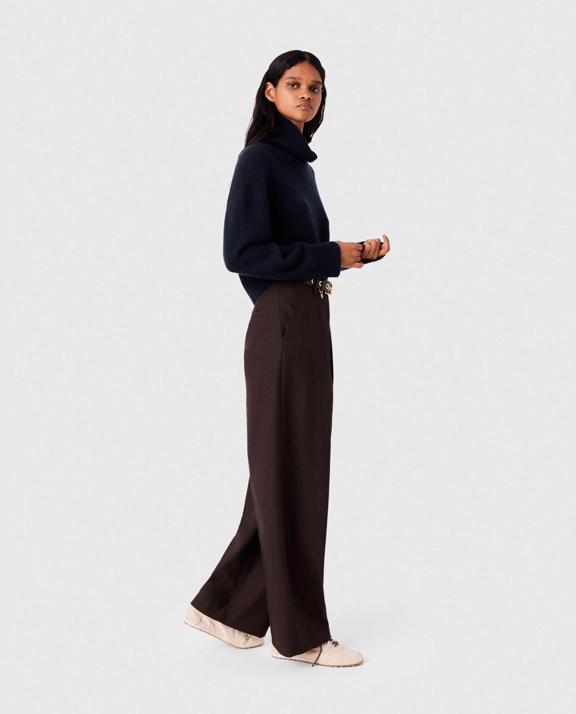 Pantalones de vestir de mujer sastre de corte globo - Maje - Marrón Marrón-5