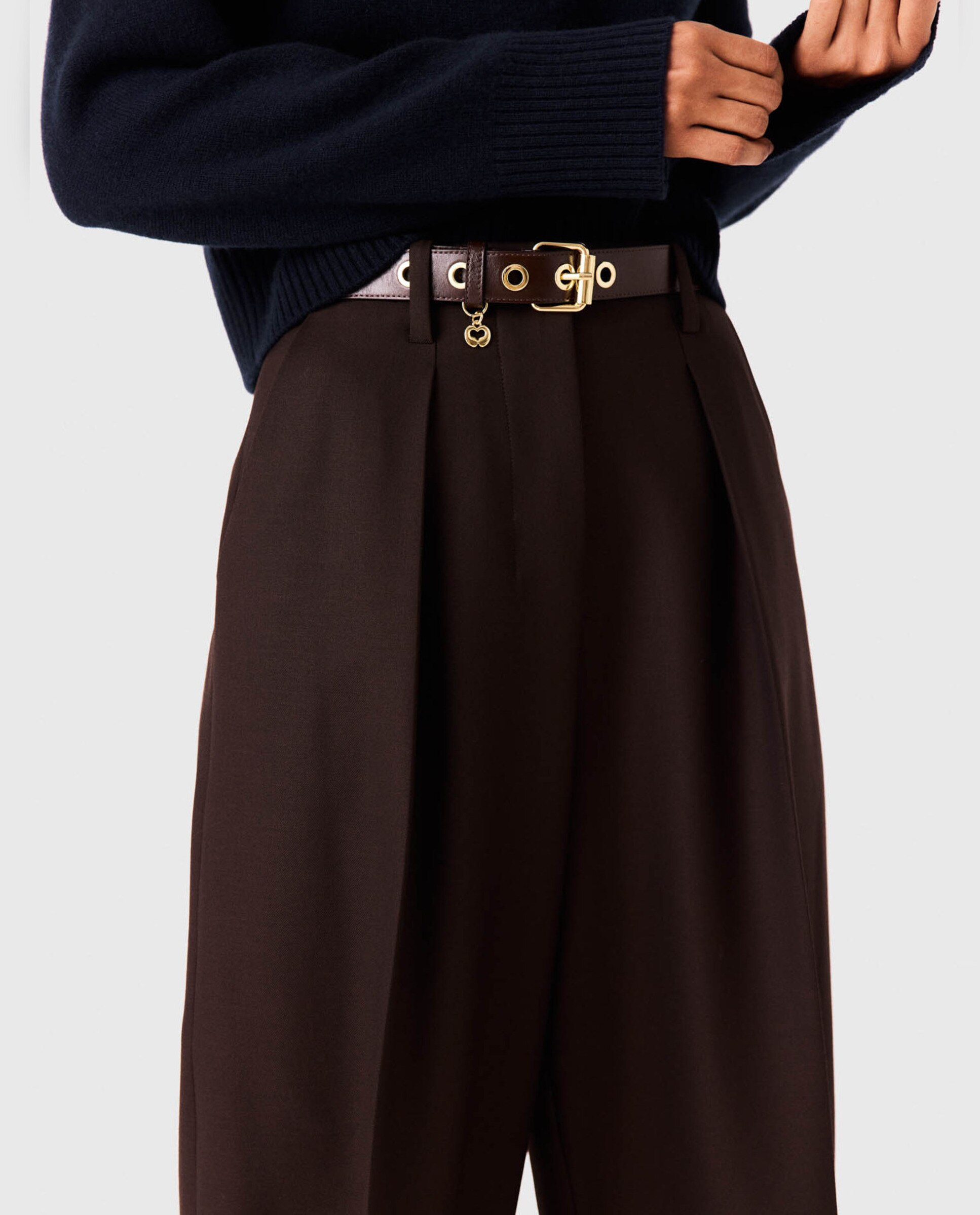 Pantalones de vestir de mujer sastre de corte globo - Maje - Marrón Marrón-6