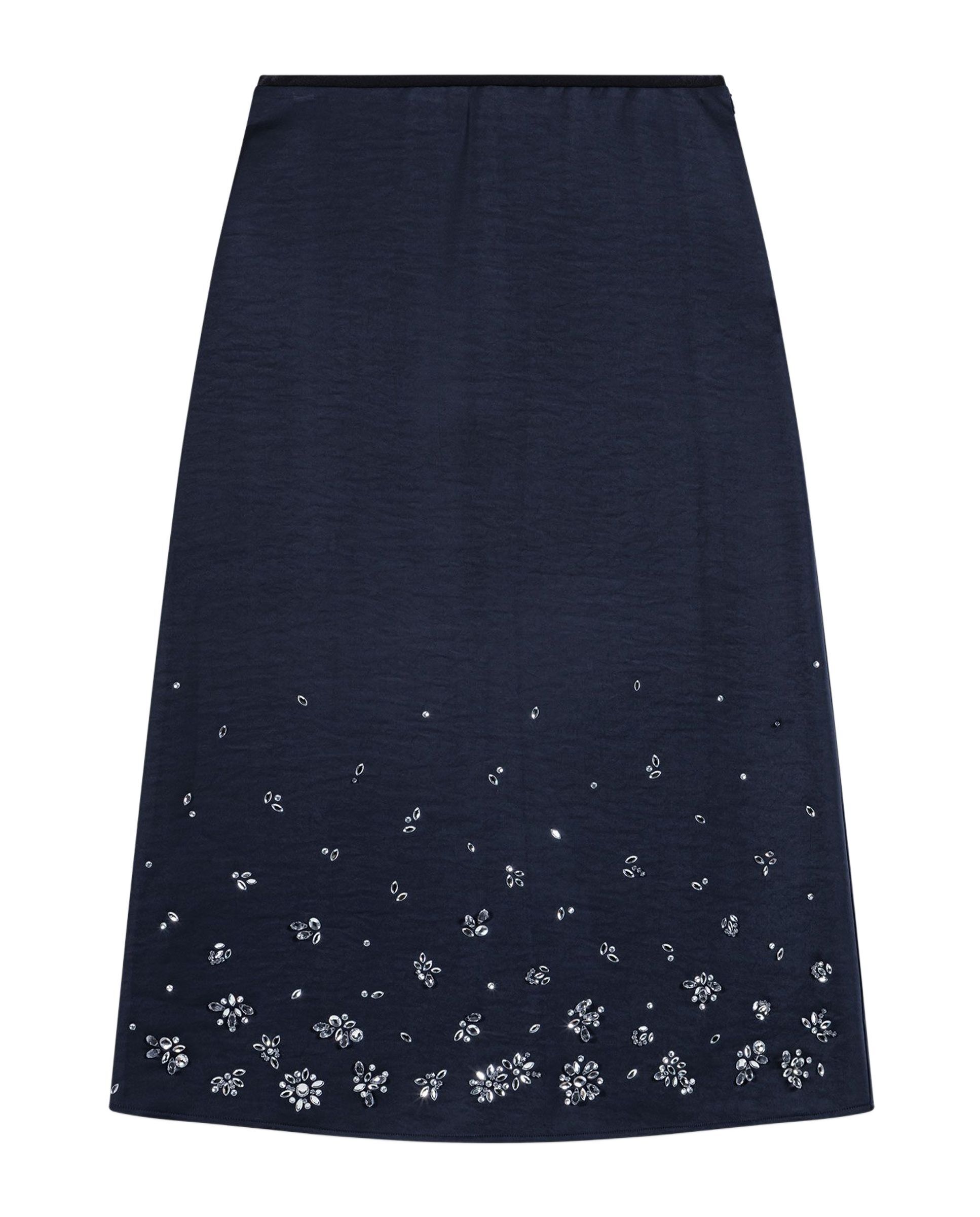 Falda midi recta de satén con bordados florales - Maje - Azul marino Azul marino-7