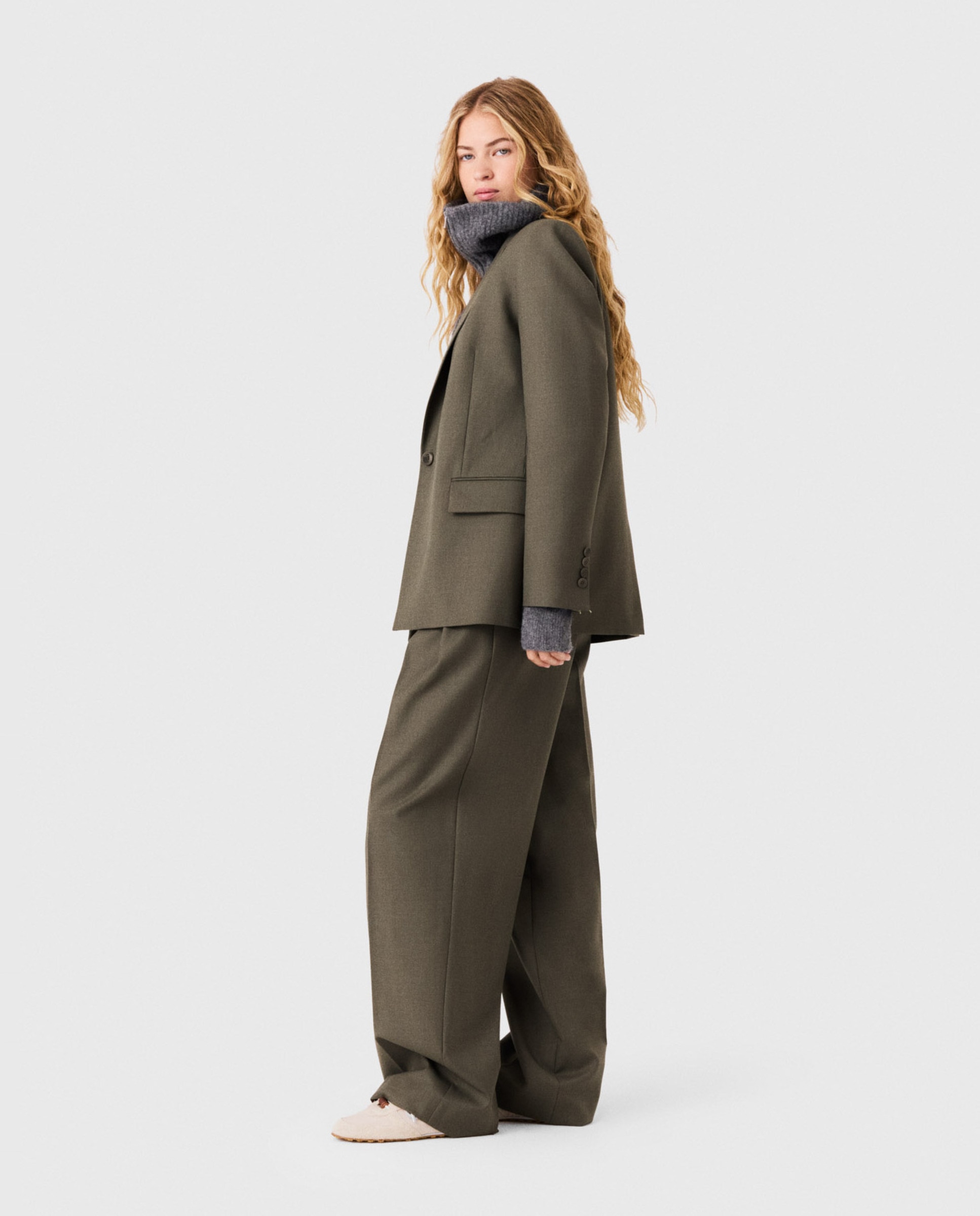 Chaqueta de mujer sastre recta de lana - Maje - Kaki Kaki-3