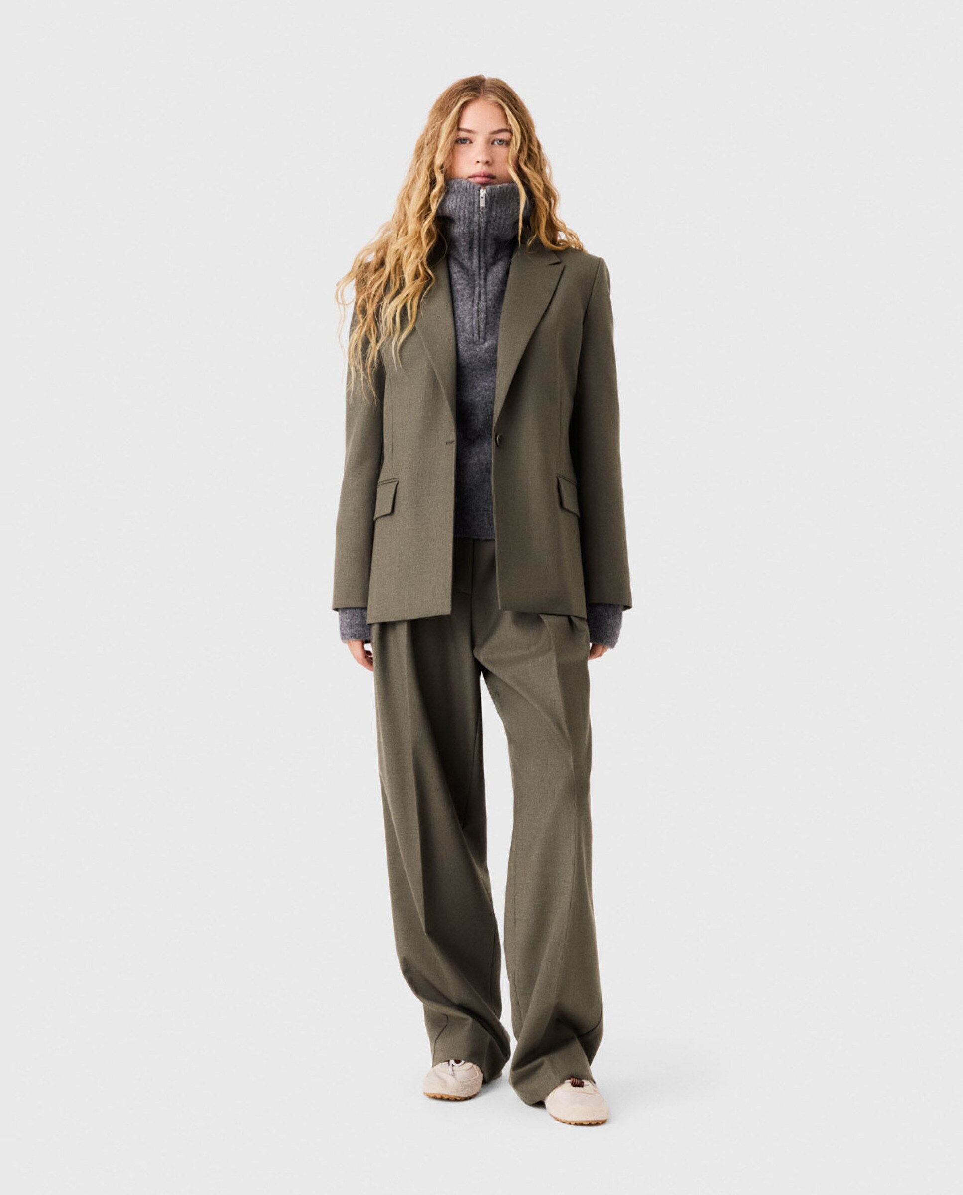 Chaqueta de mujer sastre recta de lana - Maje - Kaki Kaki-4
