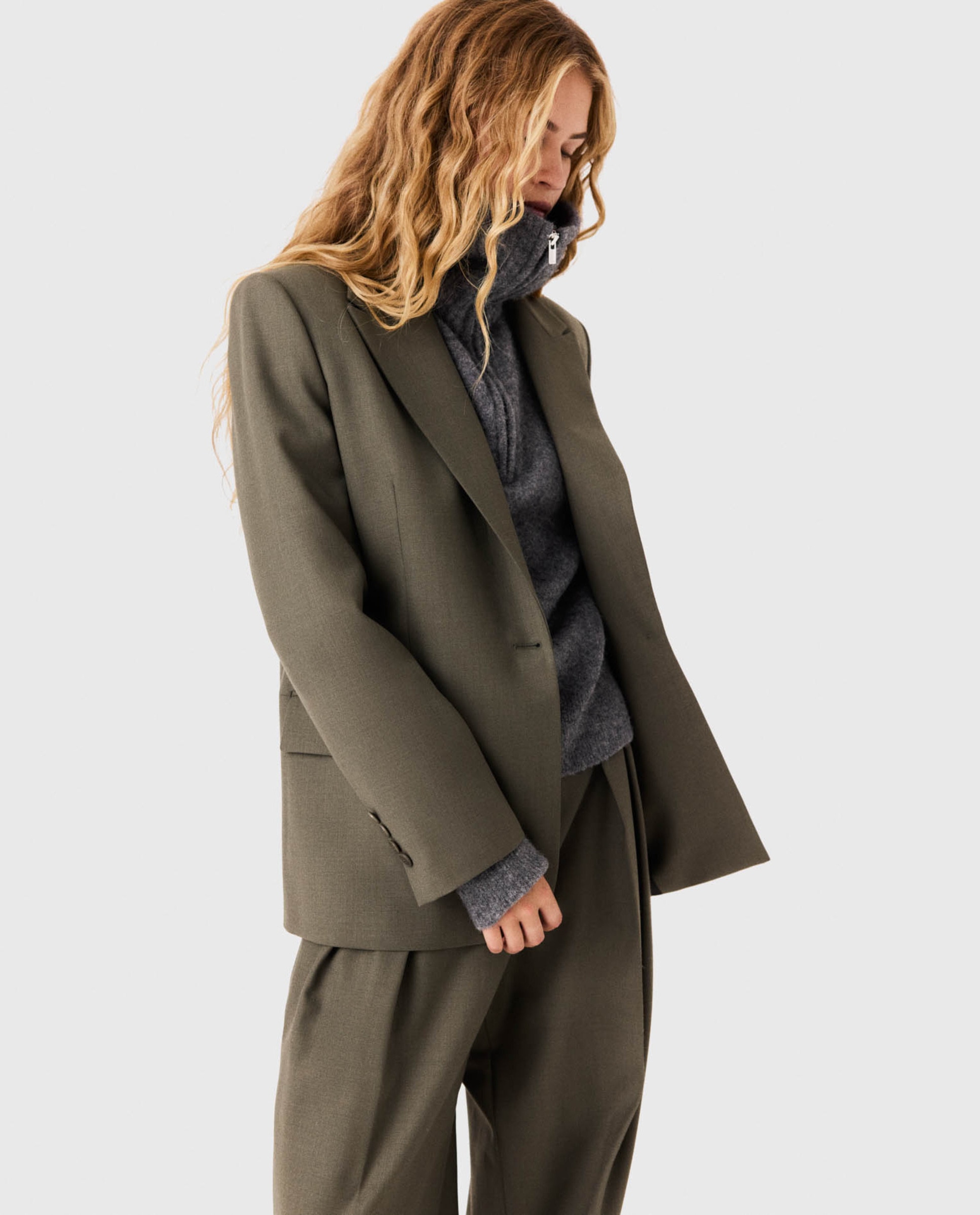 Chaqueta de mujer sastre recta de lana - Maje - Kaki Kaki-5