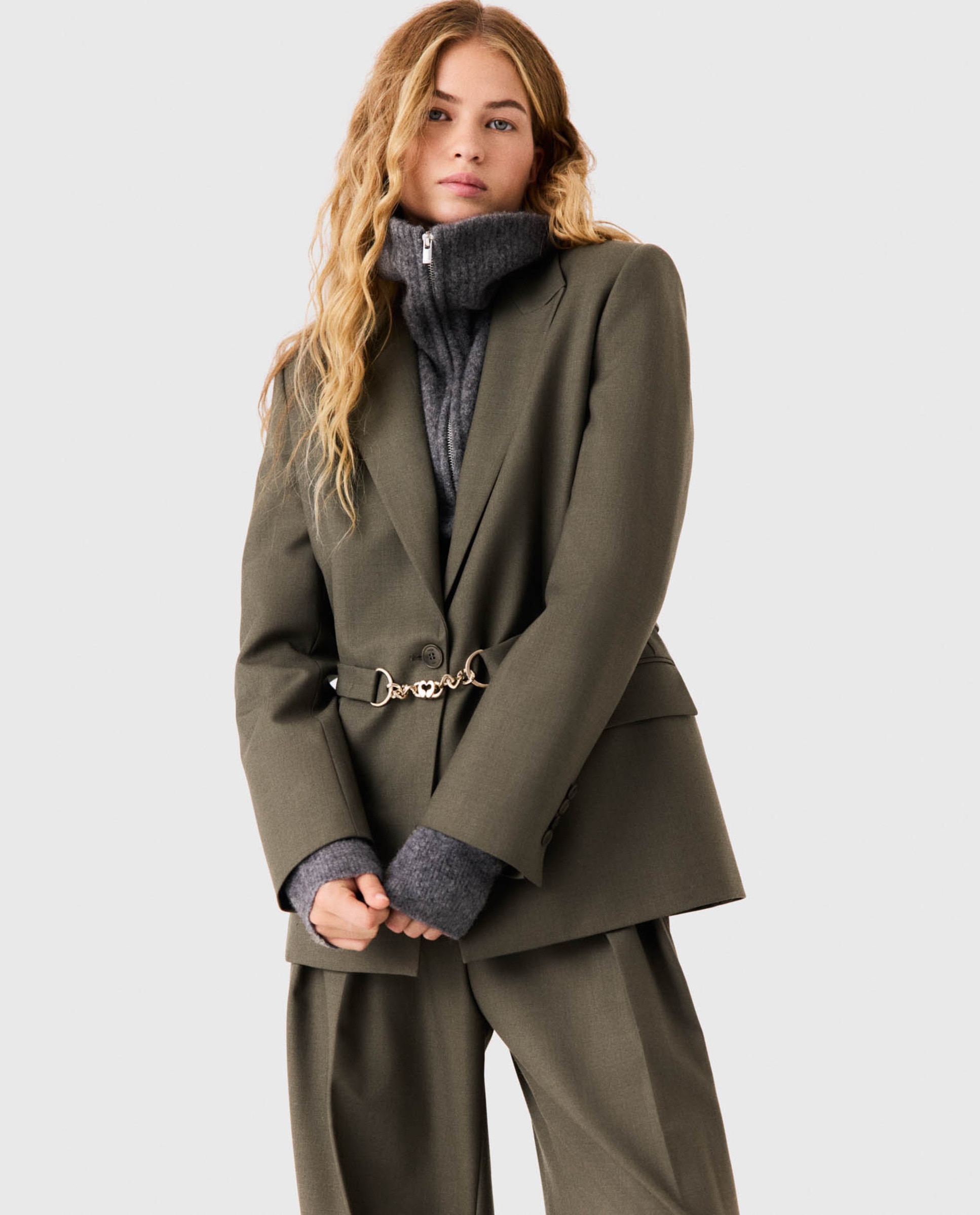 Chaqueta de mujer sastre recta de lana - Maje - Kaki Kaki-6
