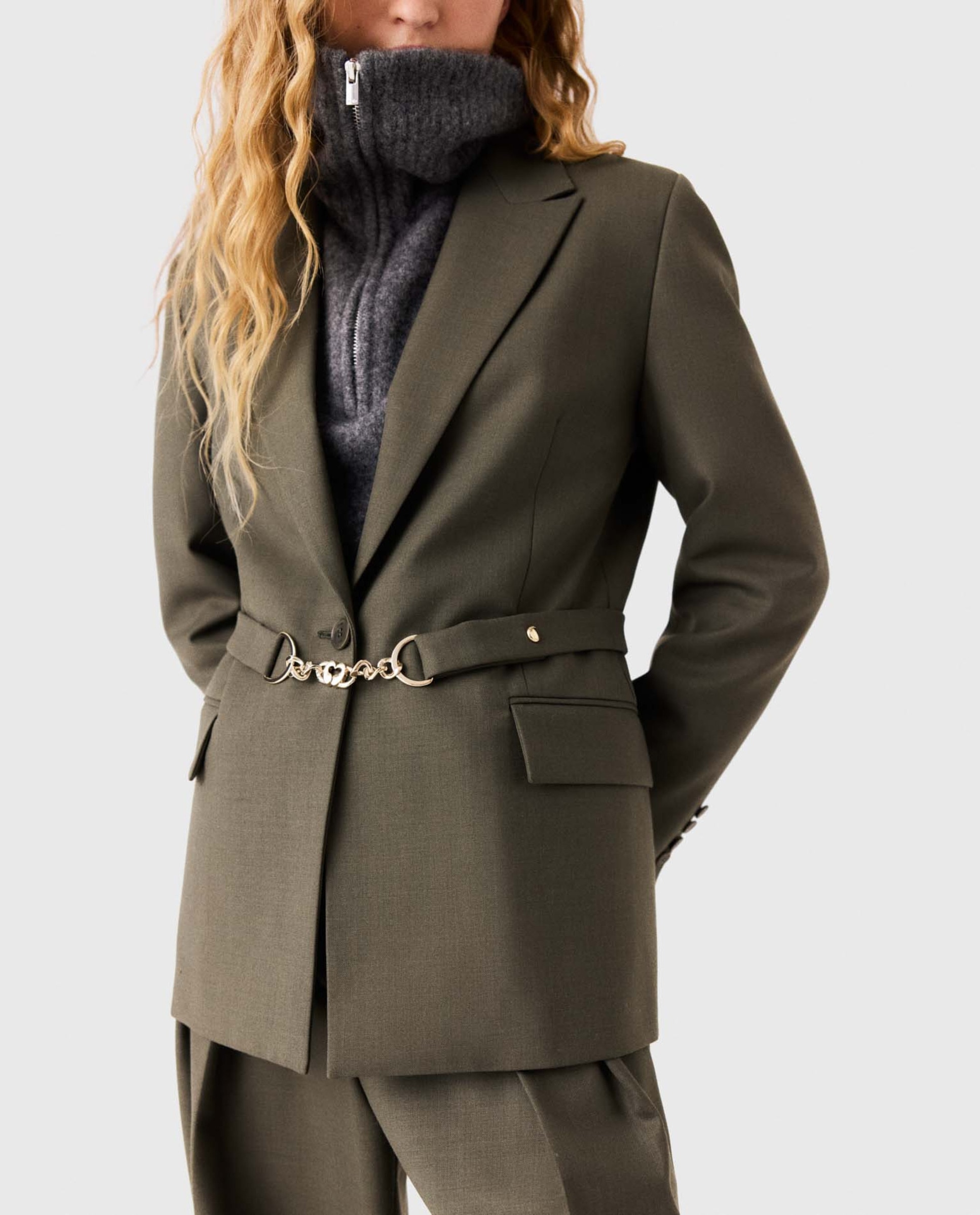 Chaqueta de mujer sastre recta de lana - Maje - Kaki Kaki-7