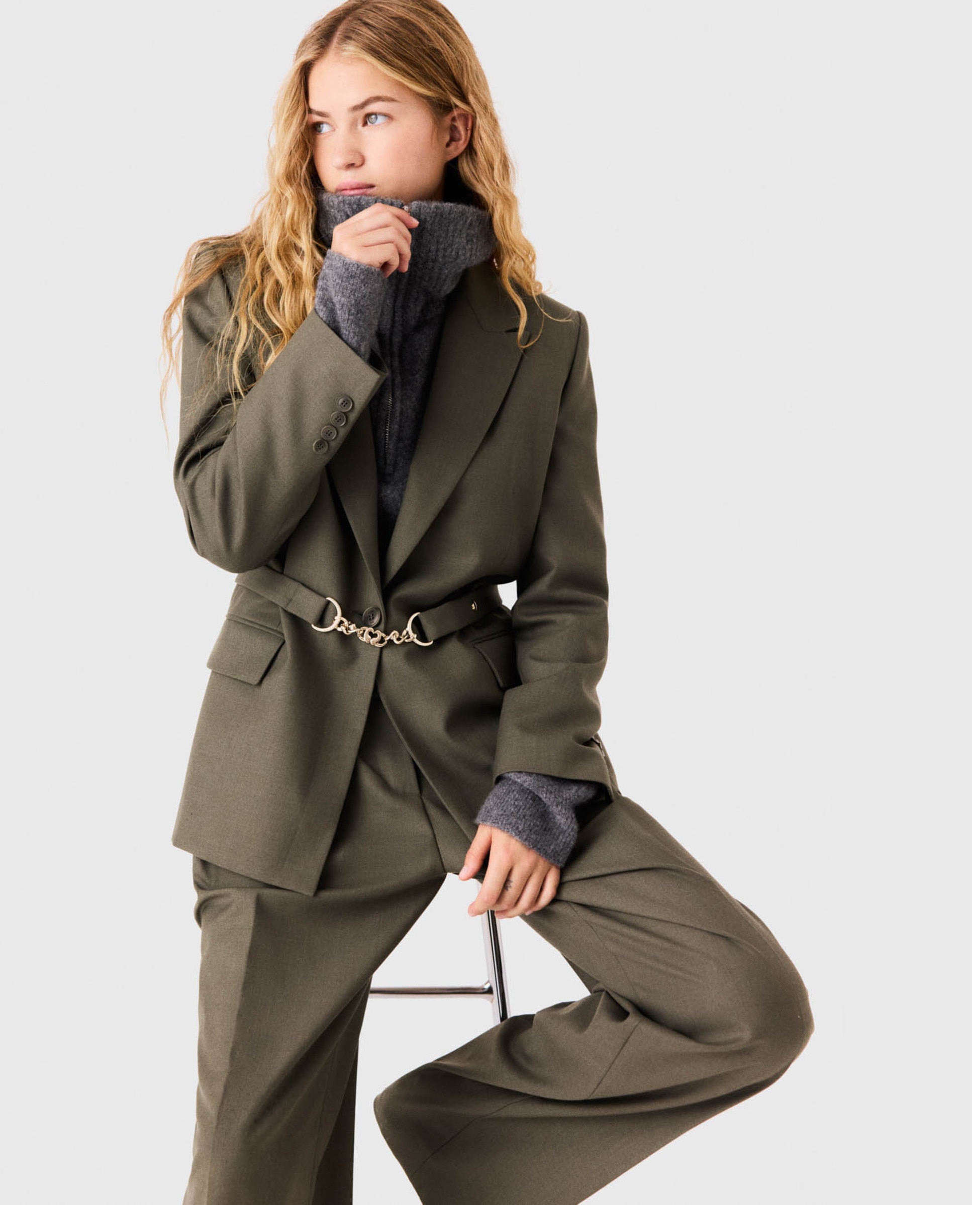 Chaqueta de mujer sastre recta de lana - Maje - Kaki Kaki-8