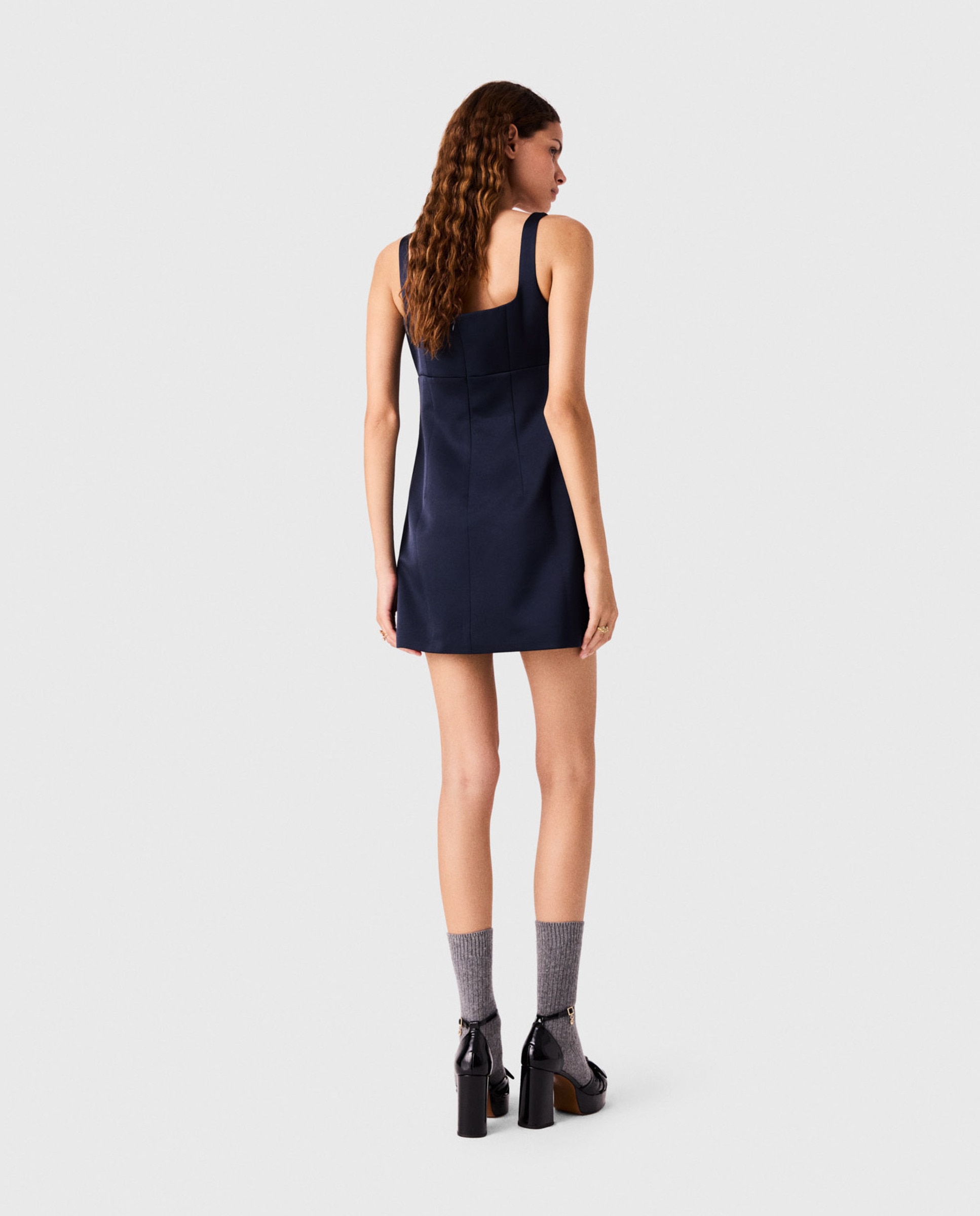 Vestido corto bordado con strass y escote cuadrado - Maje - Azul marino Azul marino-3