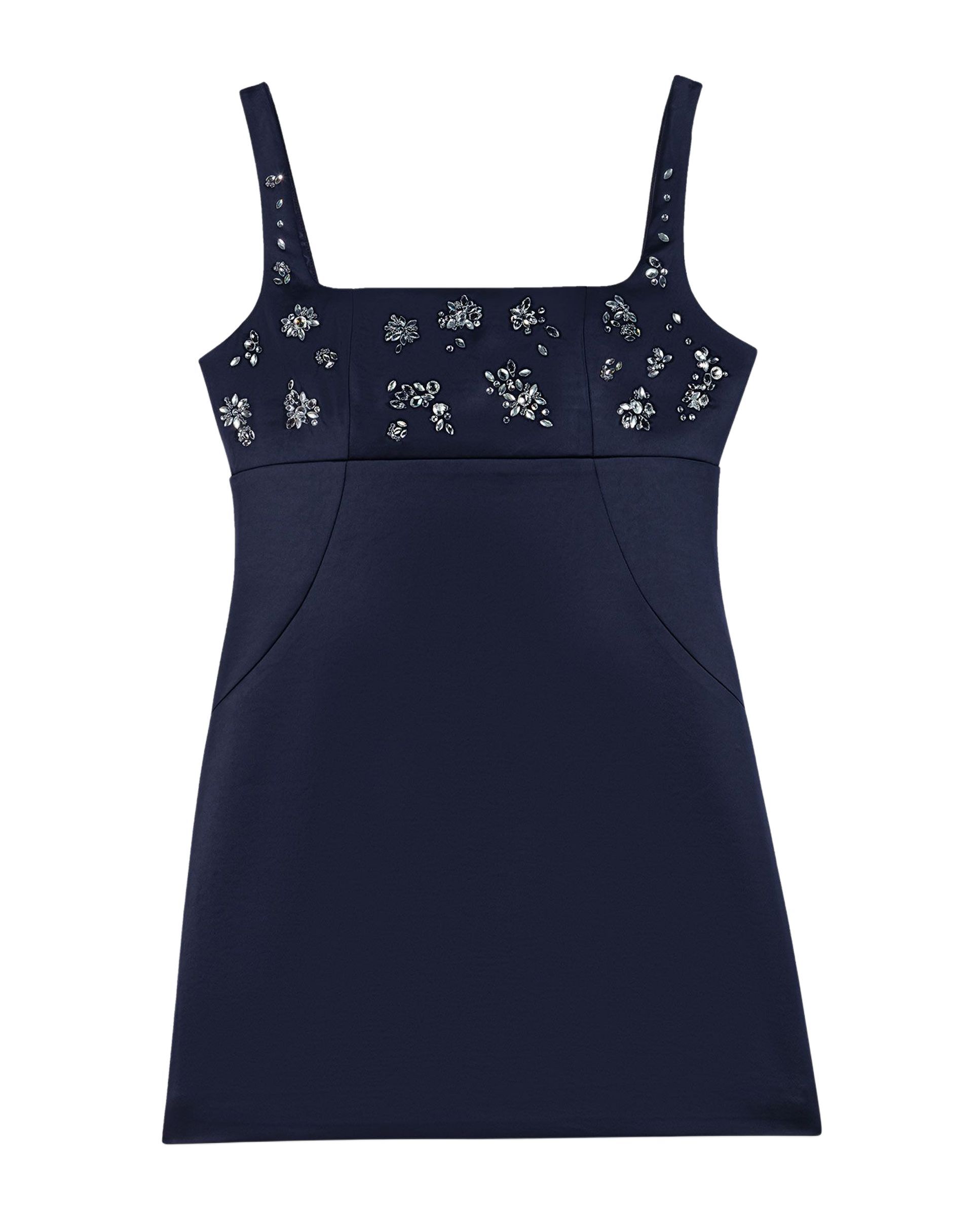 Vestido corto bordado con strass y escote cuadrado - Maje - Azul marino Azul marino-9