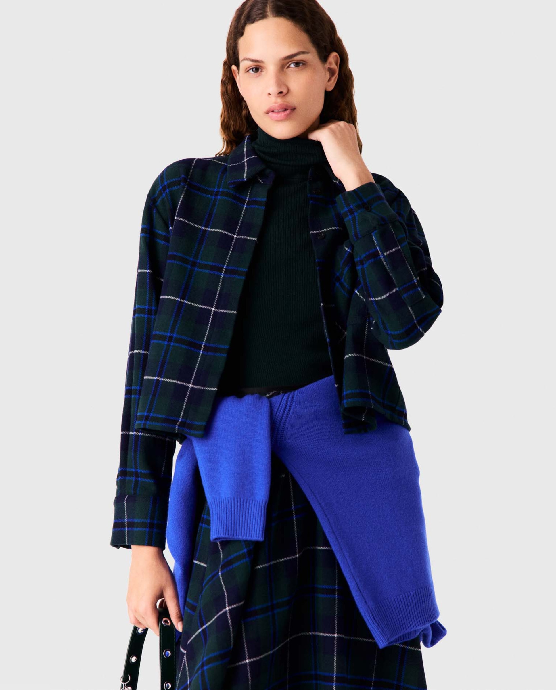 Imagen 1 de Camisa de mujer corta tartán con broche desmontable Verde
