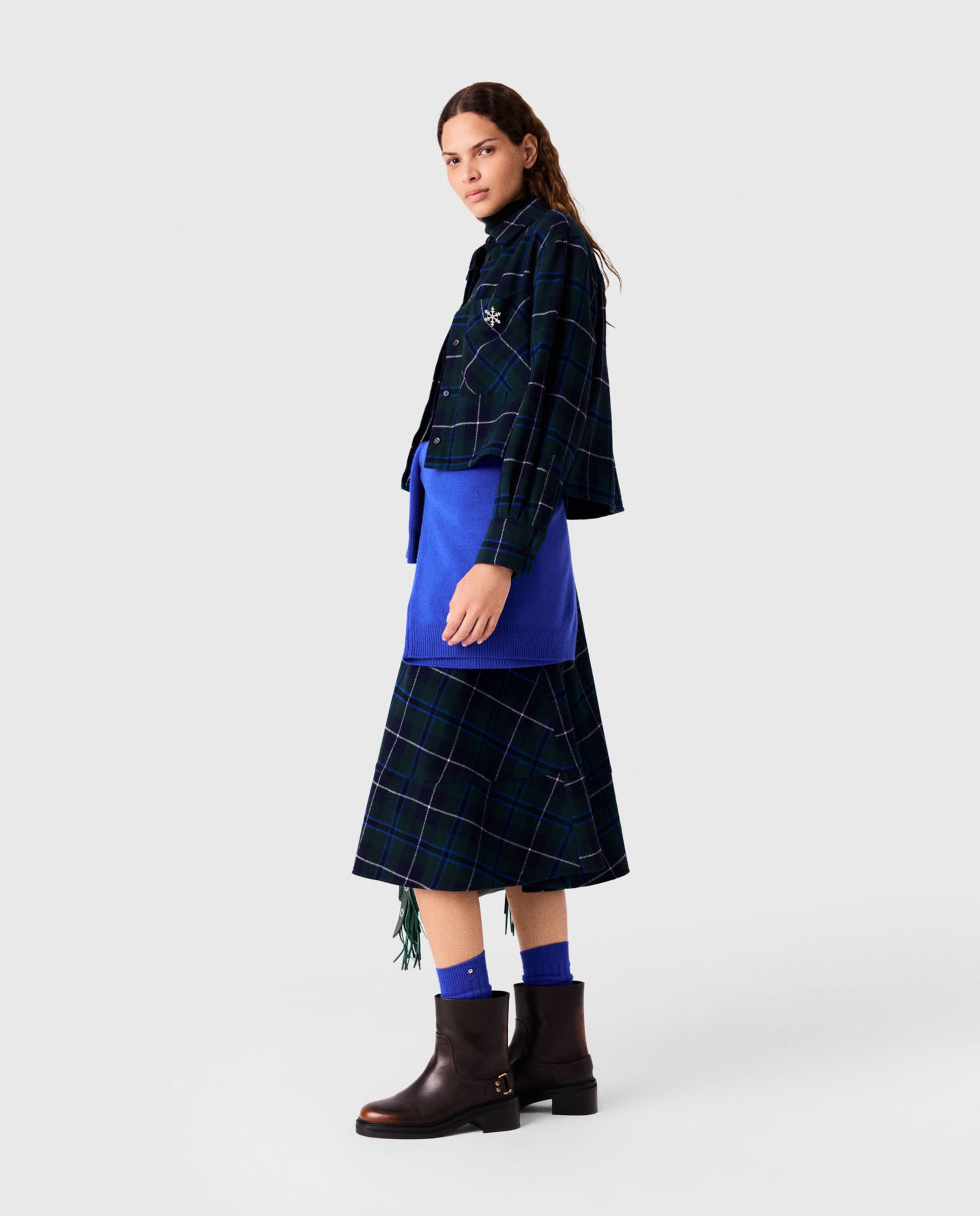 Imagen 3 de Camisa de mujer corta tartán con broche desmontable - Maje - Verde Verde