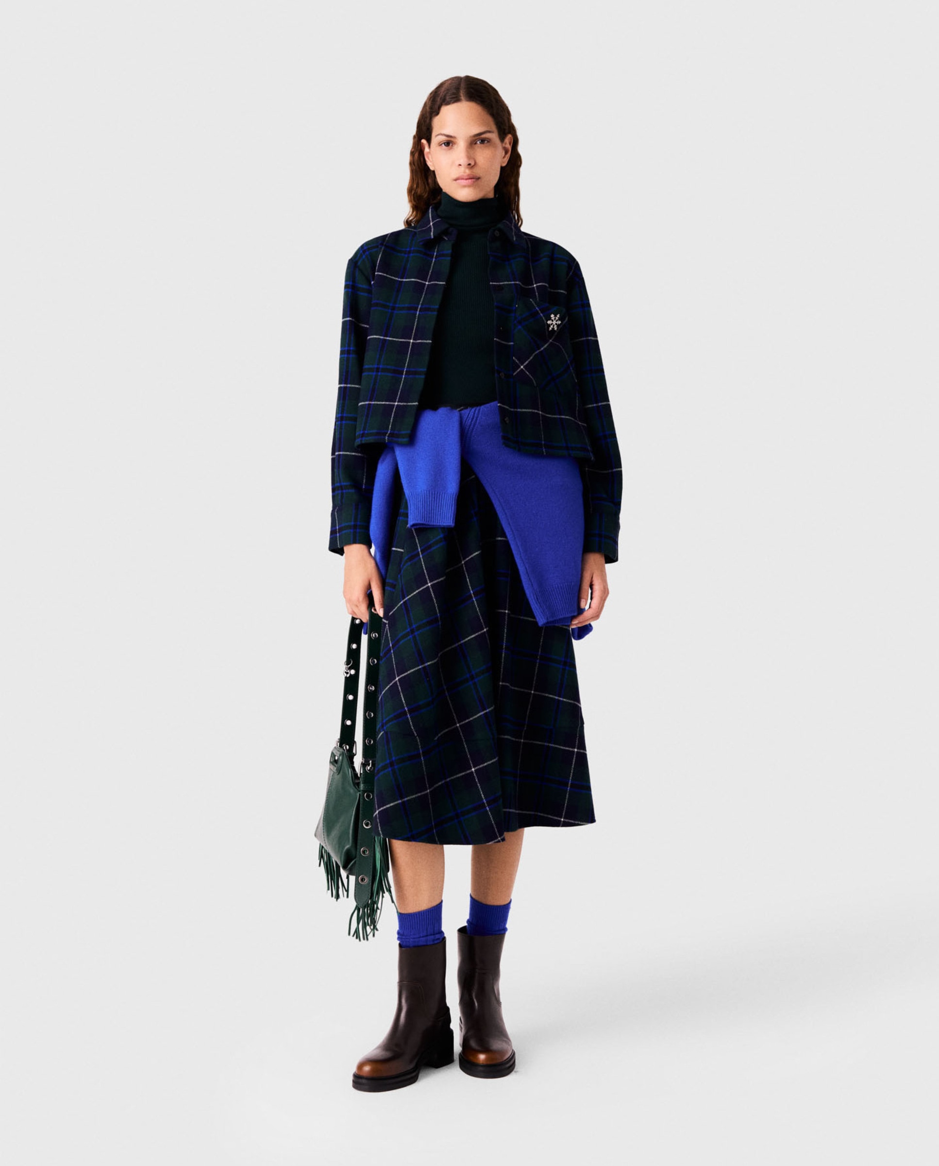 Imagen 4 de Camisa de mujer corta tartán con broche desmontable - Maje - Verde Verde