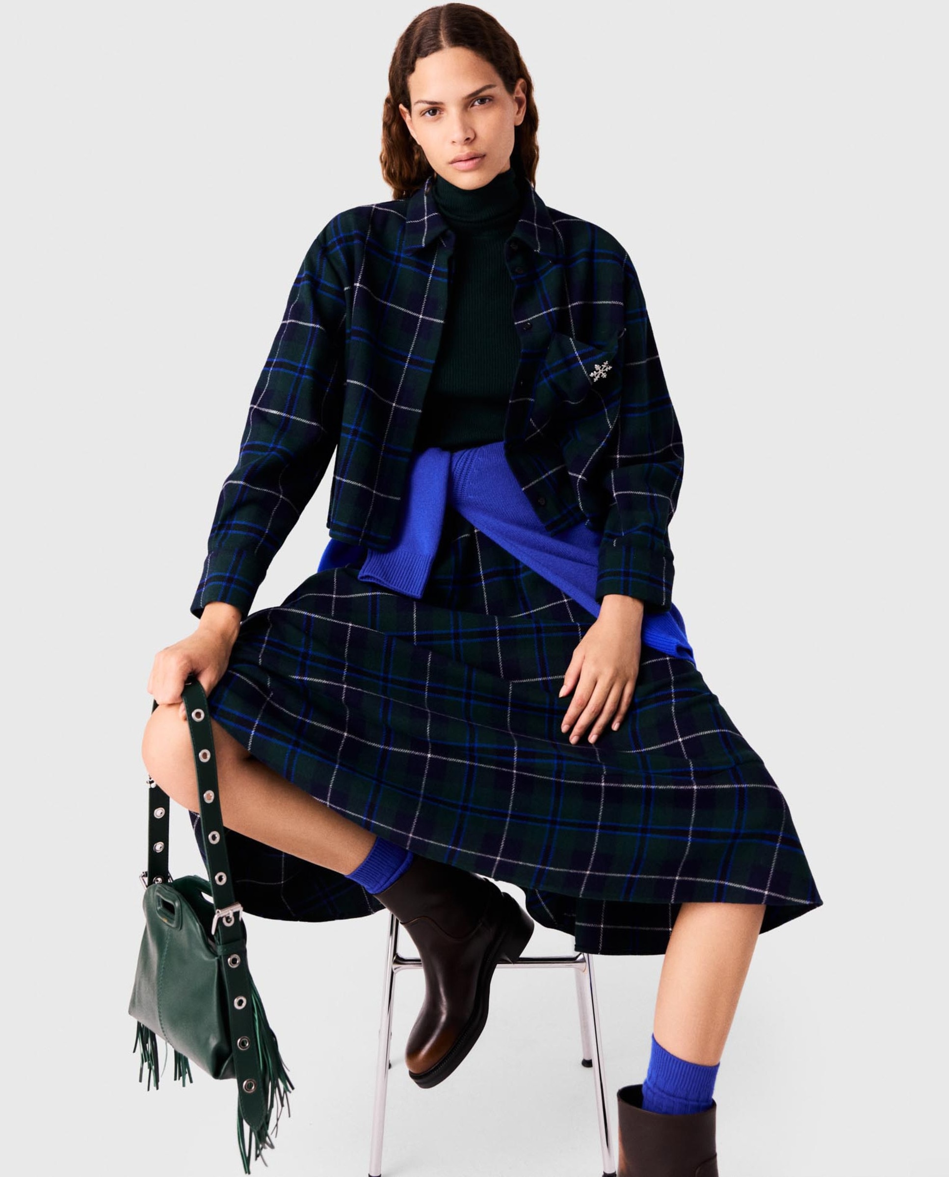 Imagen 6 de Camisa de mujer corta tartán con broche desmontable - Maje - Verde Verde