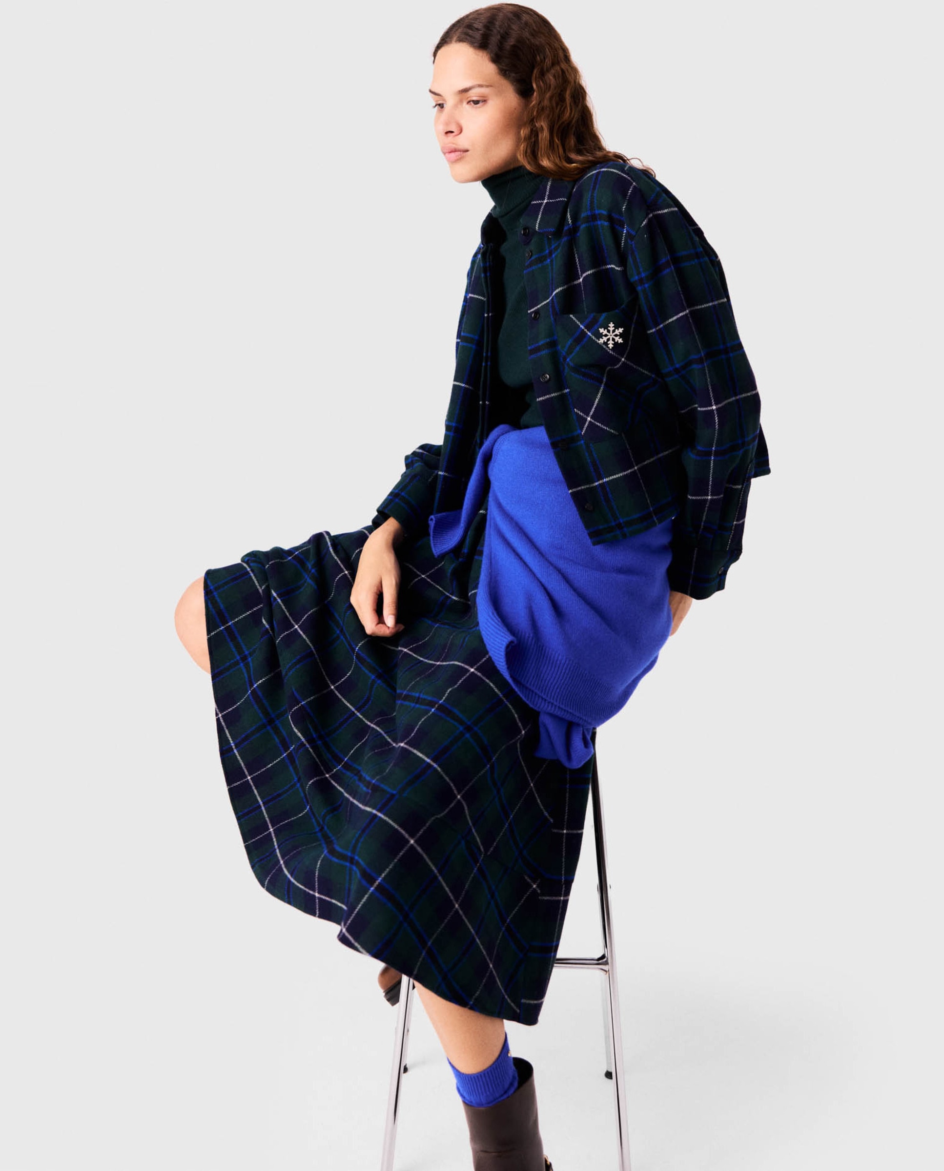 Imagen 7 de Camisa de mujer corta tartán con broche desmontable - Maje - Verde Verde