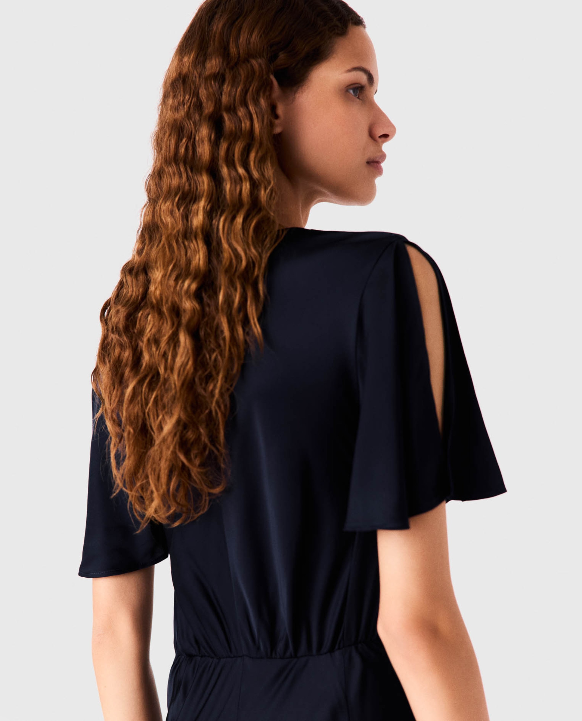 Vestido largo drapeado de satén - Maje - Azul marino Azul marino-7