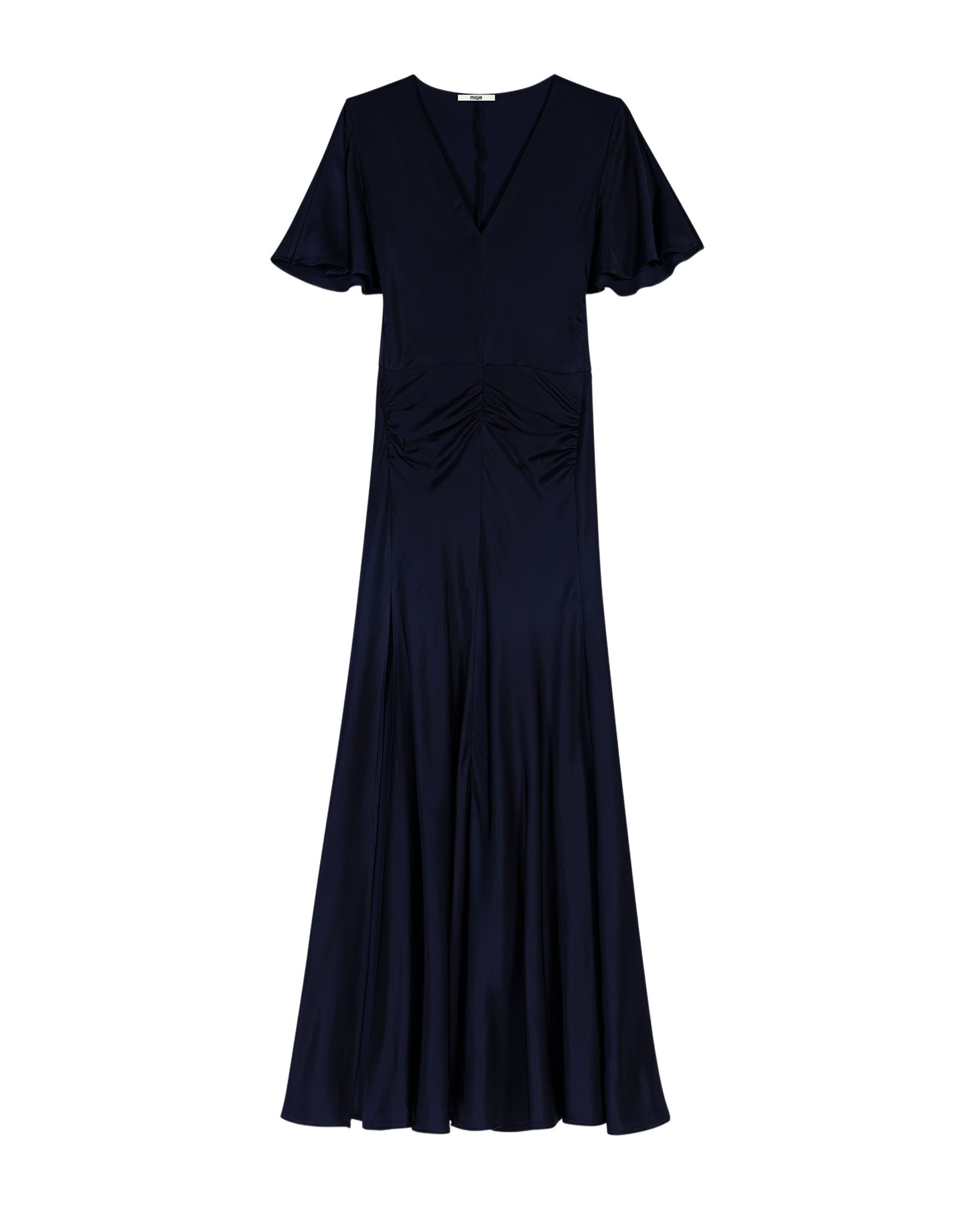 Vestido largo drapeado de satén - Maje - Azul marino Azul marino-8