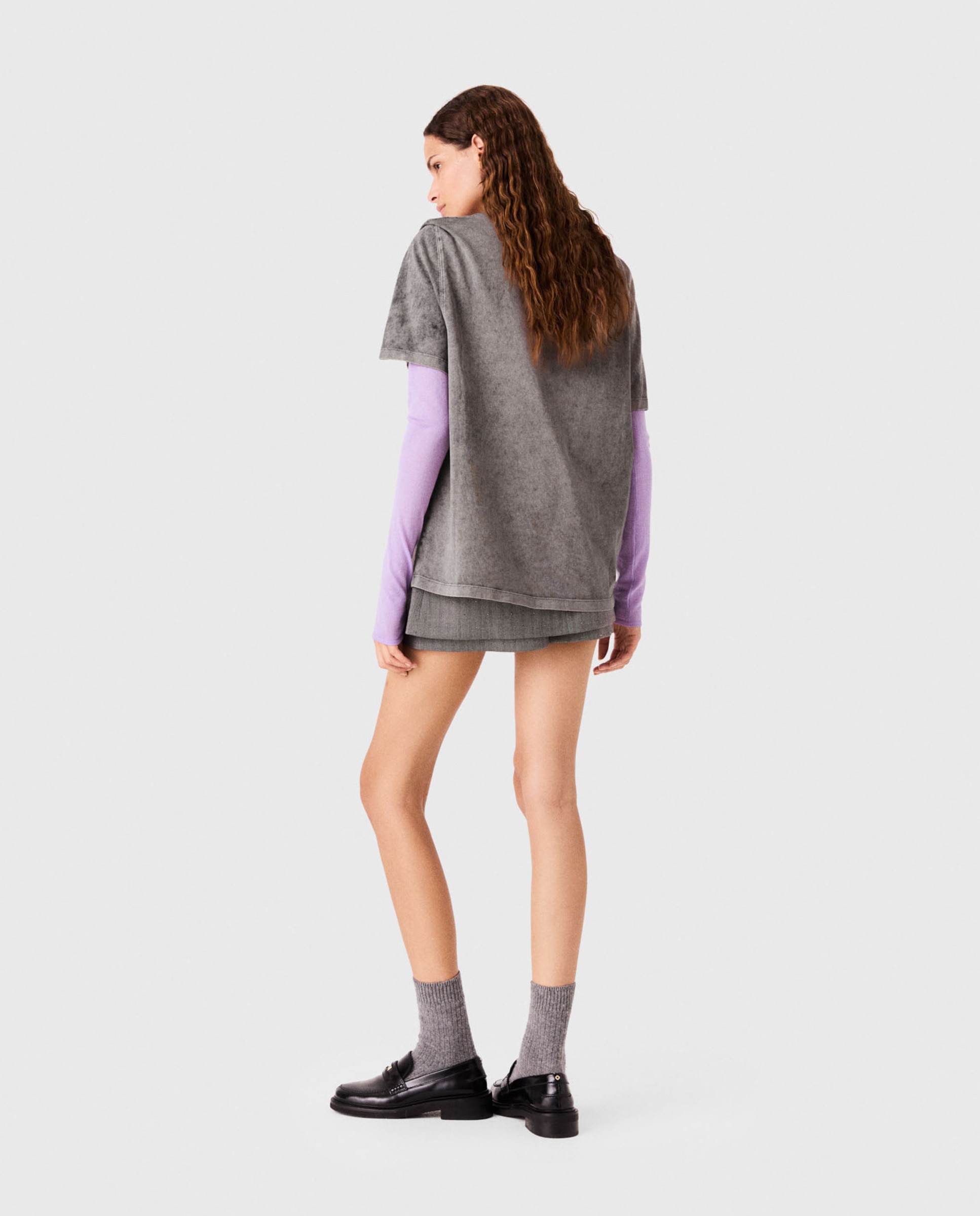 Camiseta de mujer con efecto desteñido y estampado - Maje - Gris Gris-2