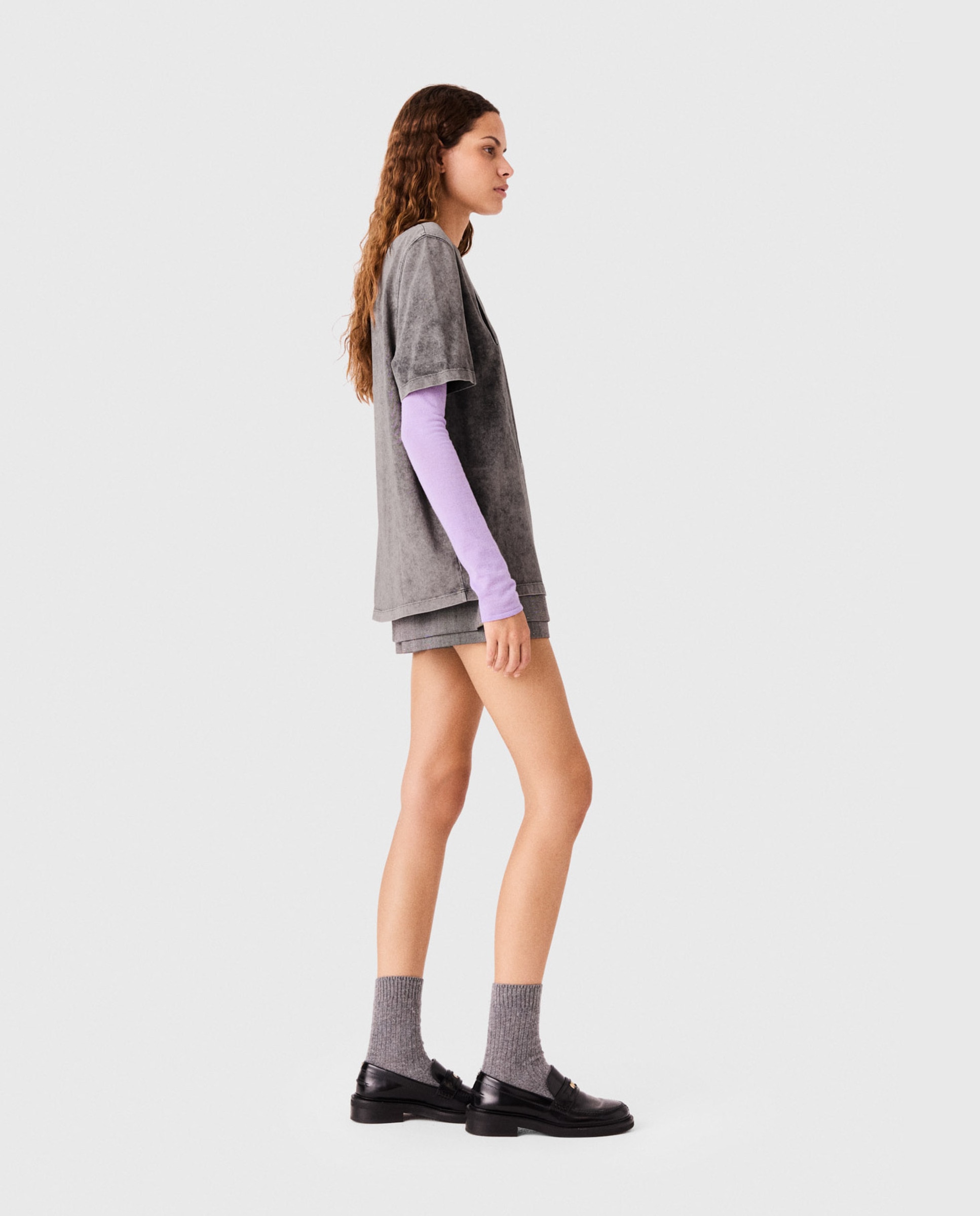 Camiseta de mujer con efecto desteñido y estampado - Maje - Gris Gris-3