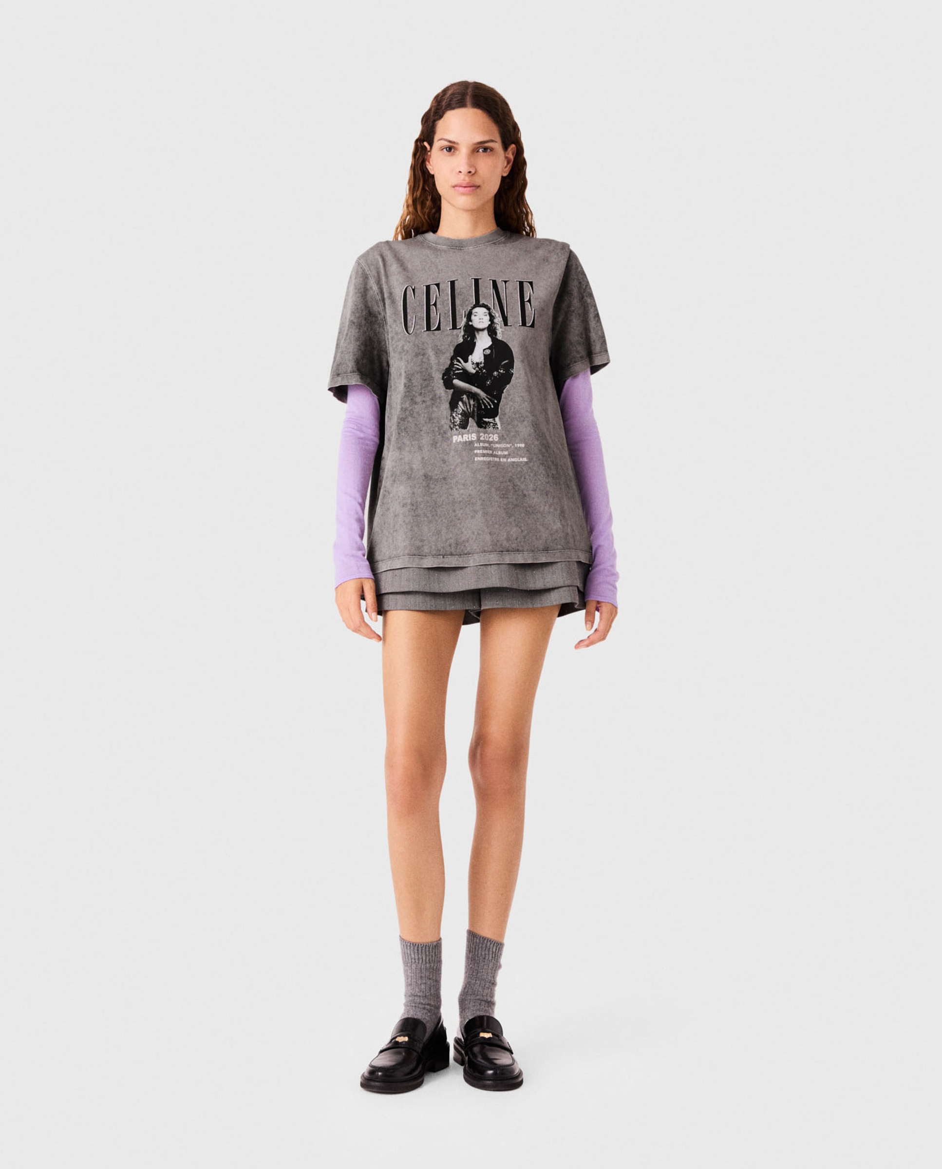 Camiseta de mujer con efecto desteñido y estampado - Maje - Gris Gris-4