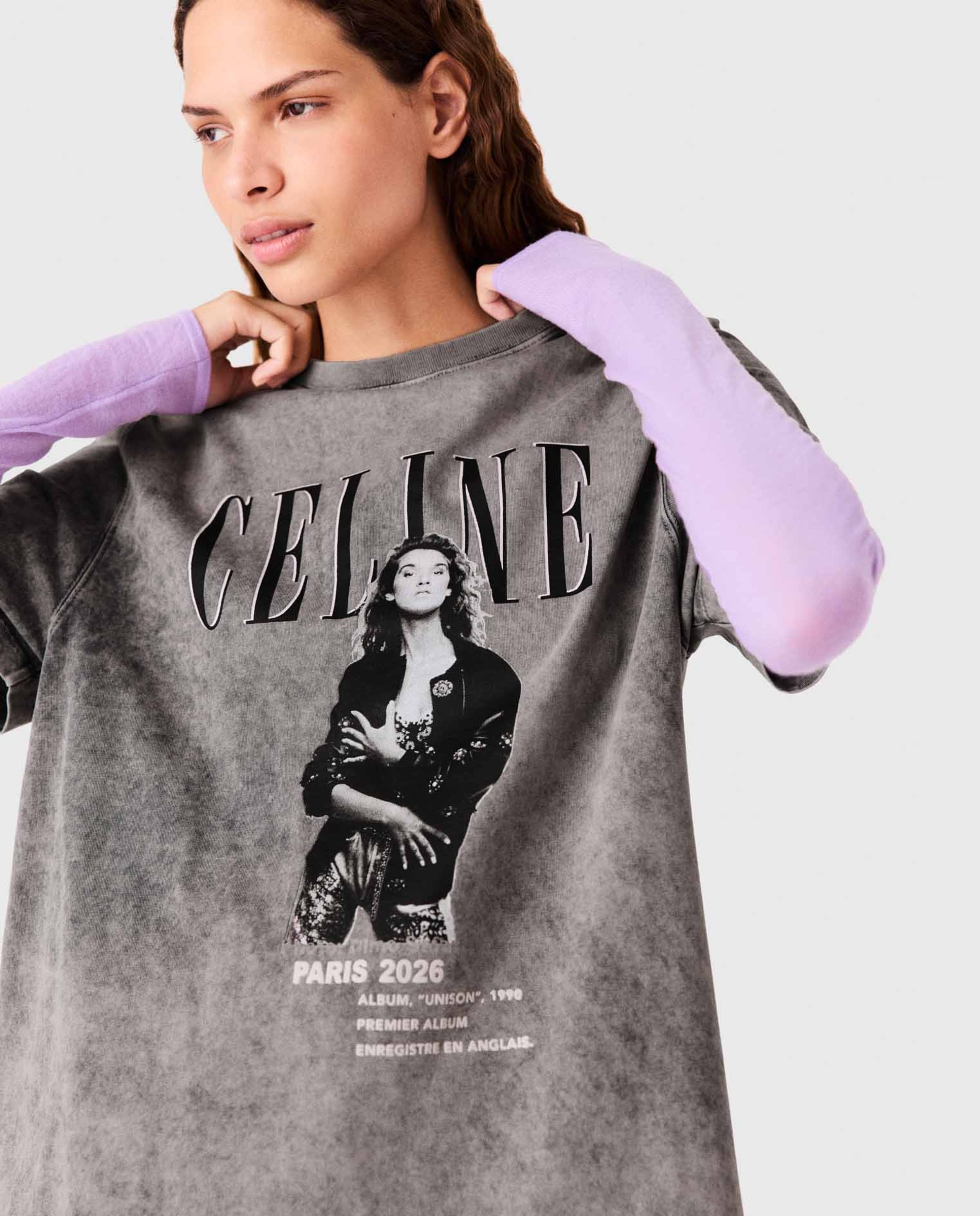 Camiseta de mujer con efecto desteñido y estampado - Maje - Gris Gris-5
