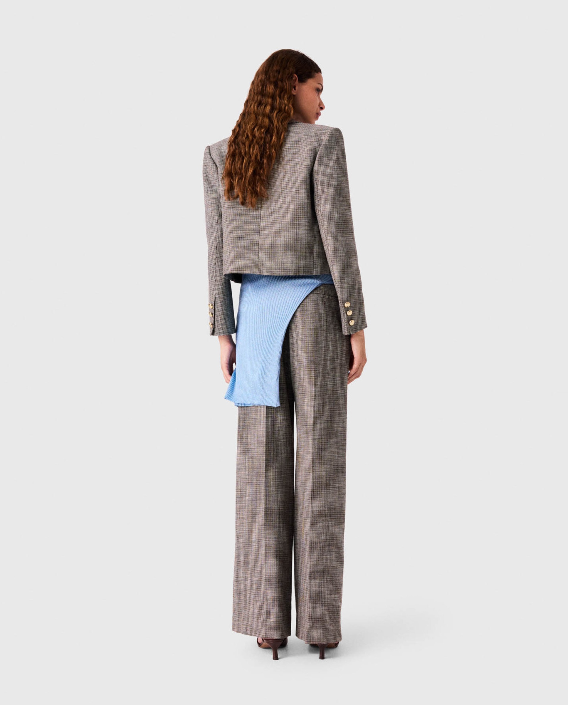 Chaqueta sastre de mujer estilo spencer a cuadros - Maje - Marrón Marrón-2