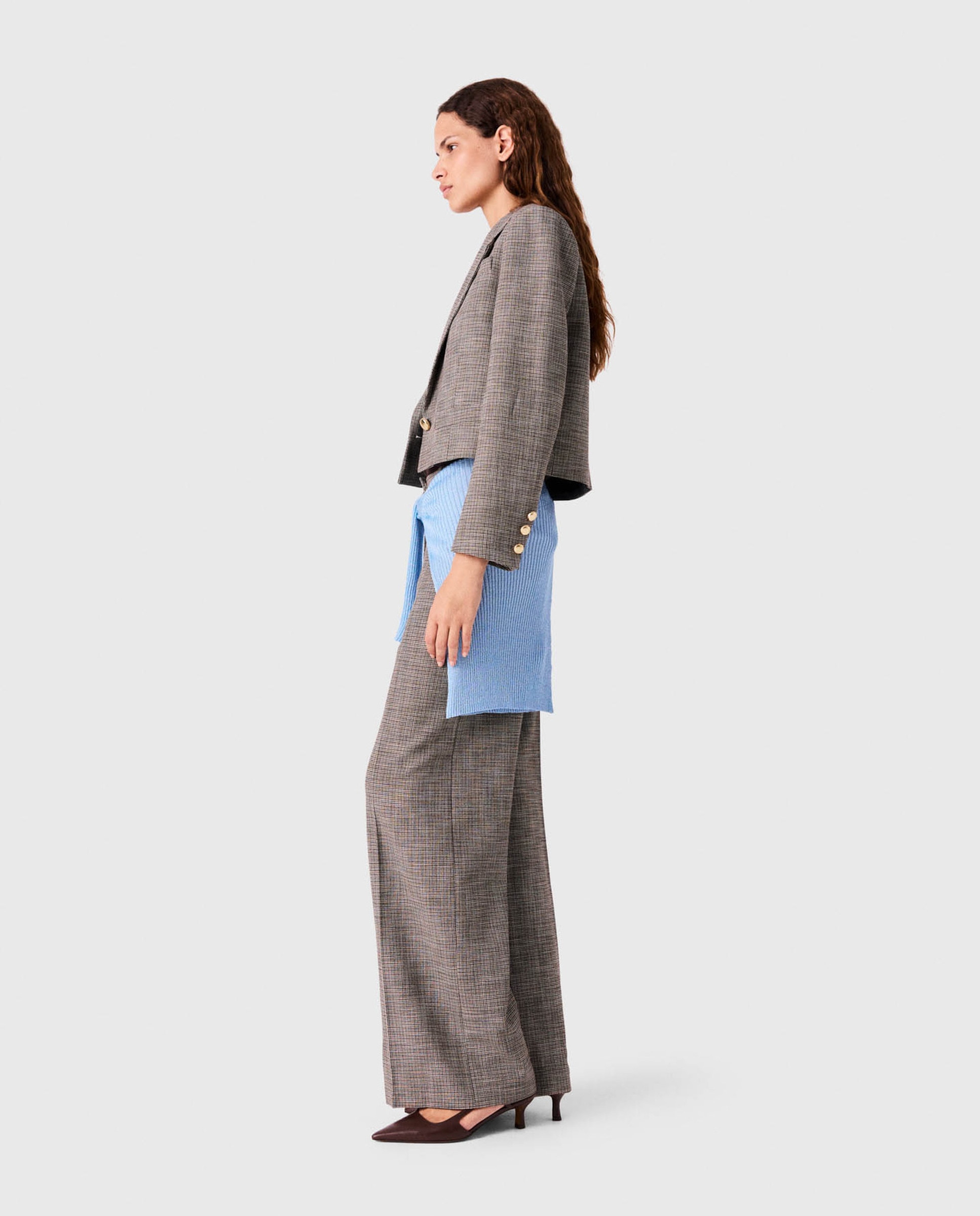 Chaqueta sastre de mujer estilo spencer a cuadros - Maje - Marrón Marrón-3