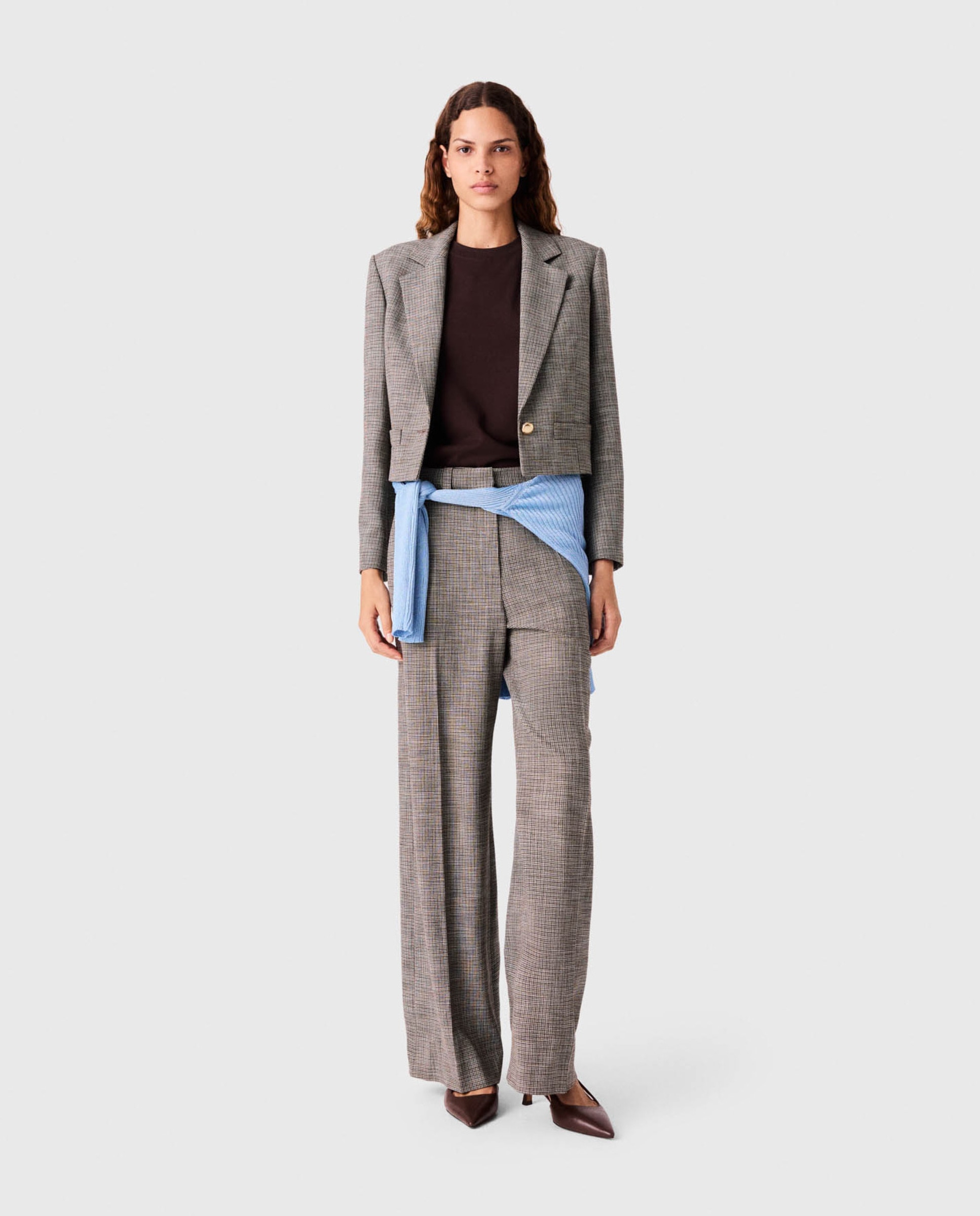 Chaqueta sastre de mujer estilo spencer a cuadros - Maje - Marrón Marrón-4