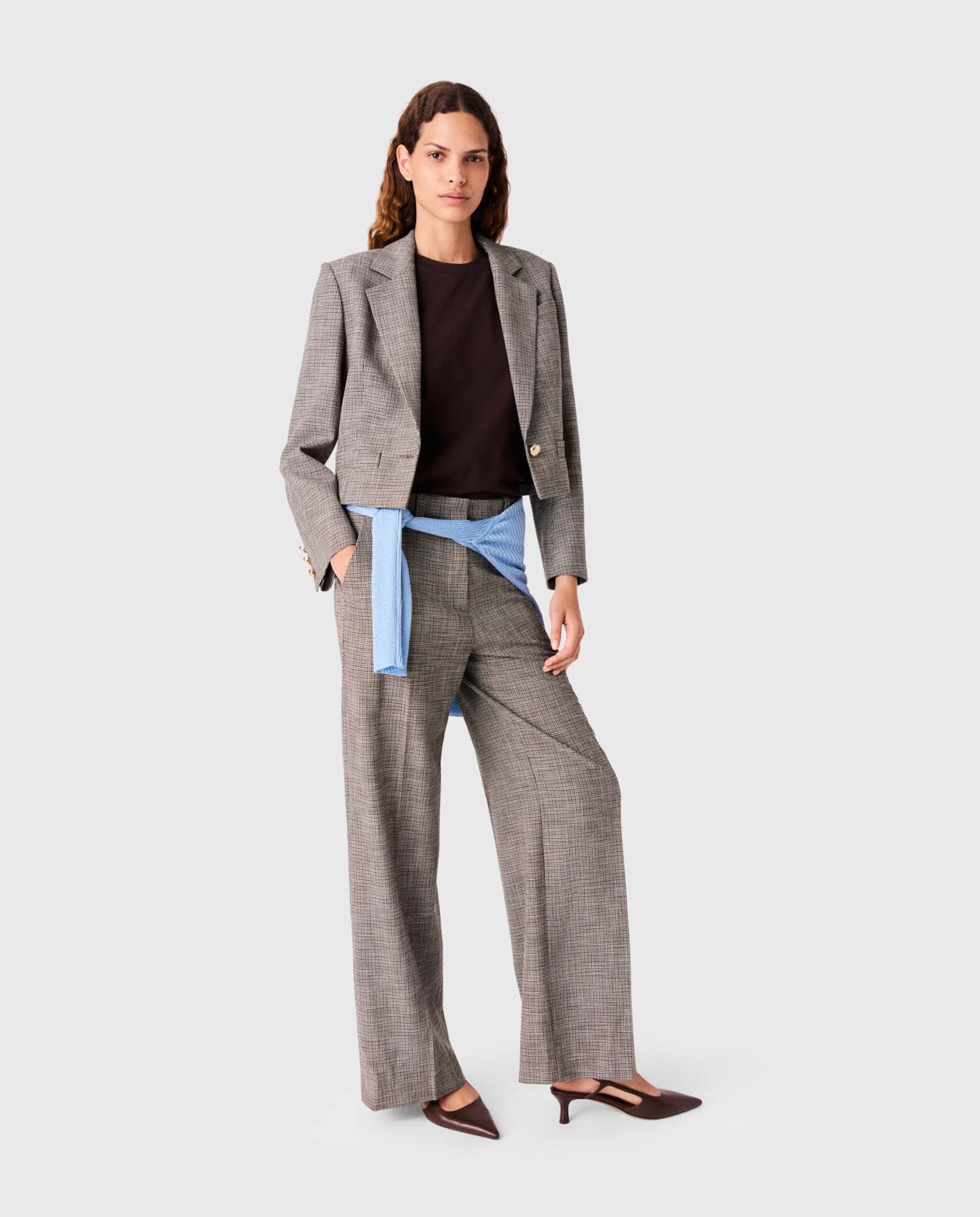 Chaqueta sastre de mujer estilo spencer a cuadros - Maje - Marrón Marrón-5