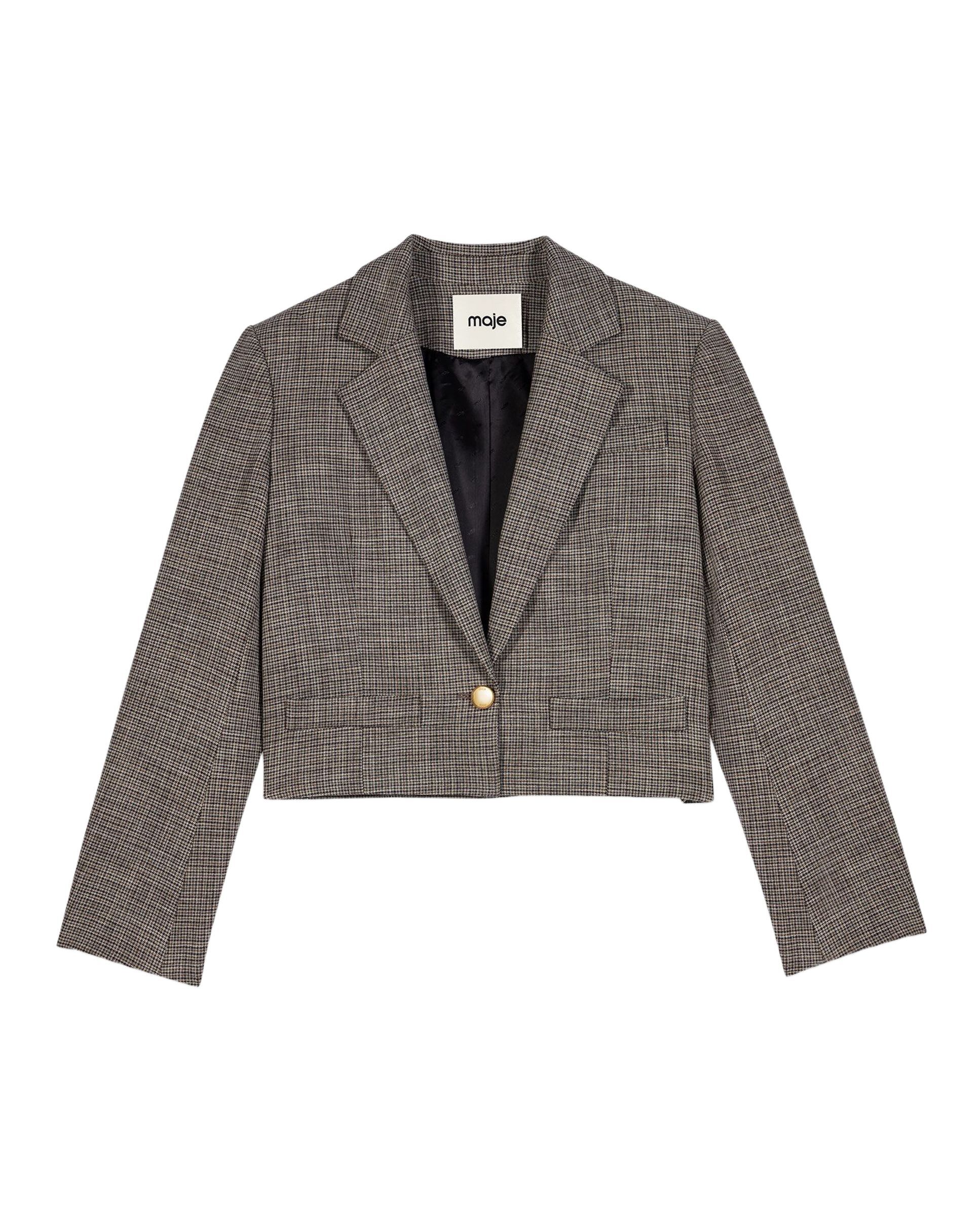 Chaqueta sastre de mujer estilo spencer a cuadros - Maje - Marrón Marrón-7
