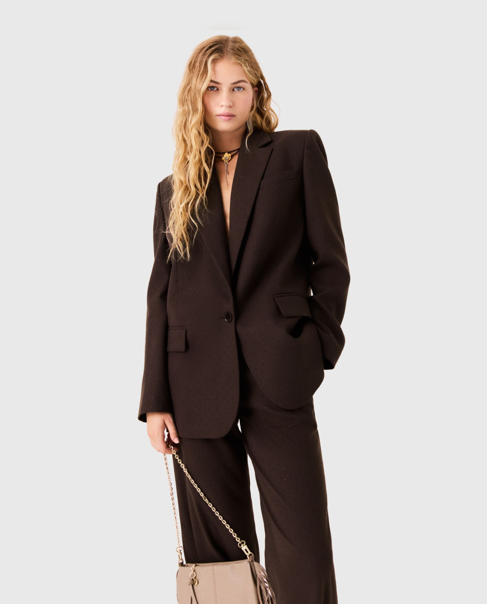 Blazer de mujer con strass y corte clásico - Maje - Marrón Marrón-1